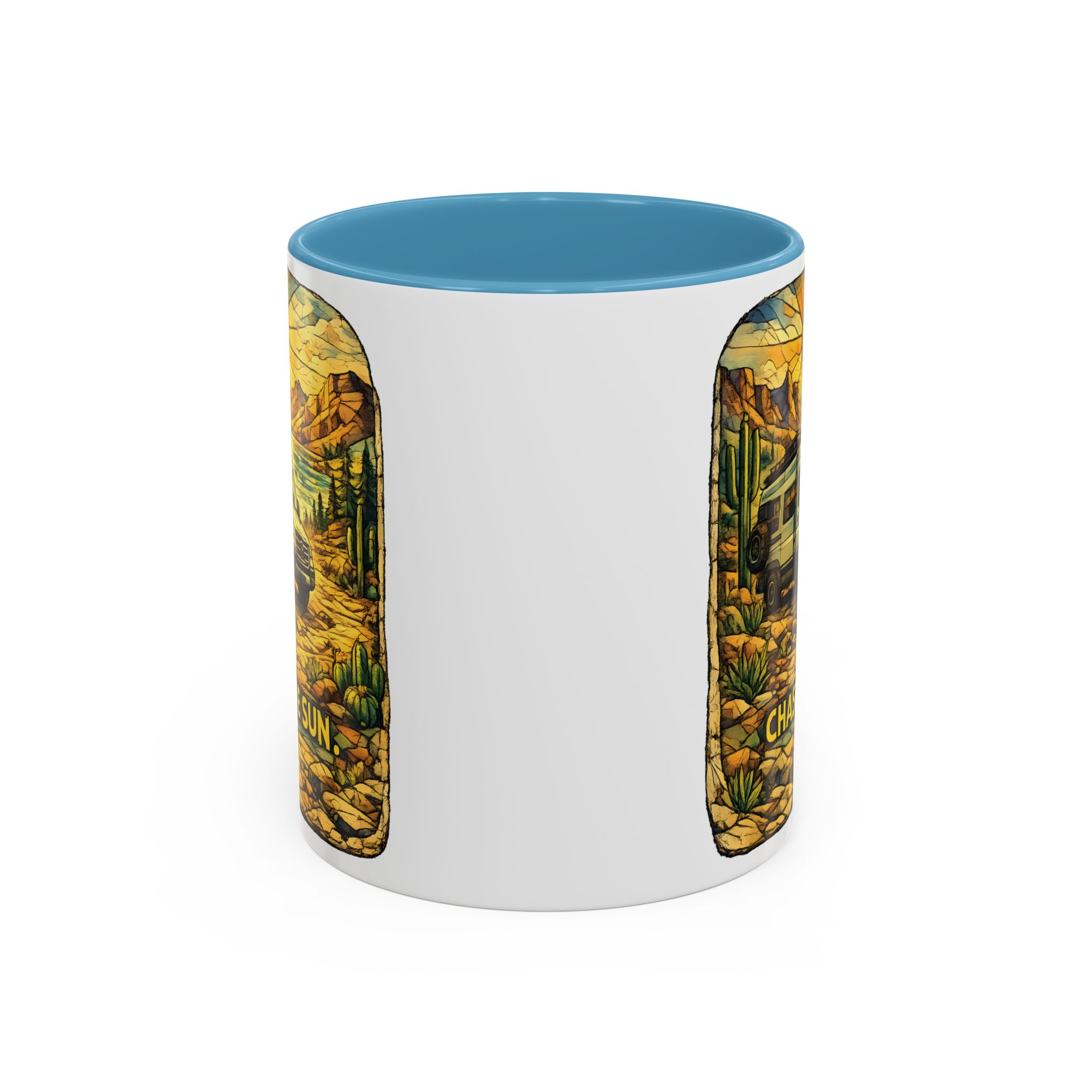 Accent Coffee Mug (11, 15oz) — "Chase The Sun" Design Cubic-Line