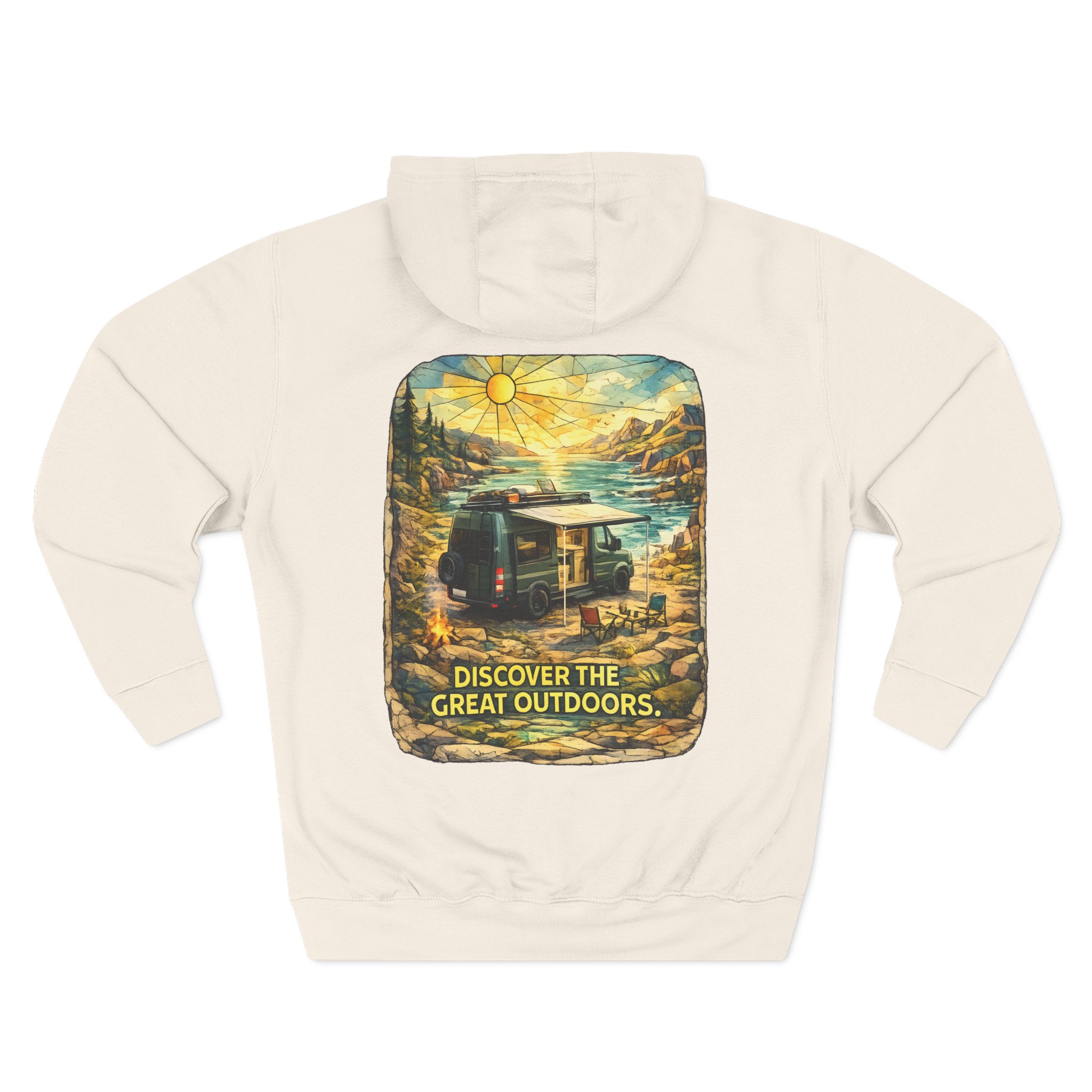 Three-Panel Fleece Hoodie - "Discover The Great Outdoors" Design Cubic-Line