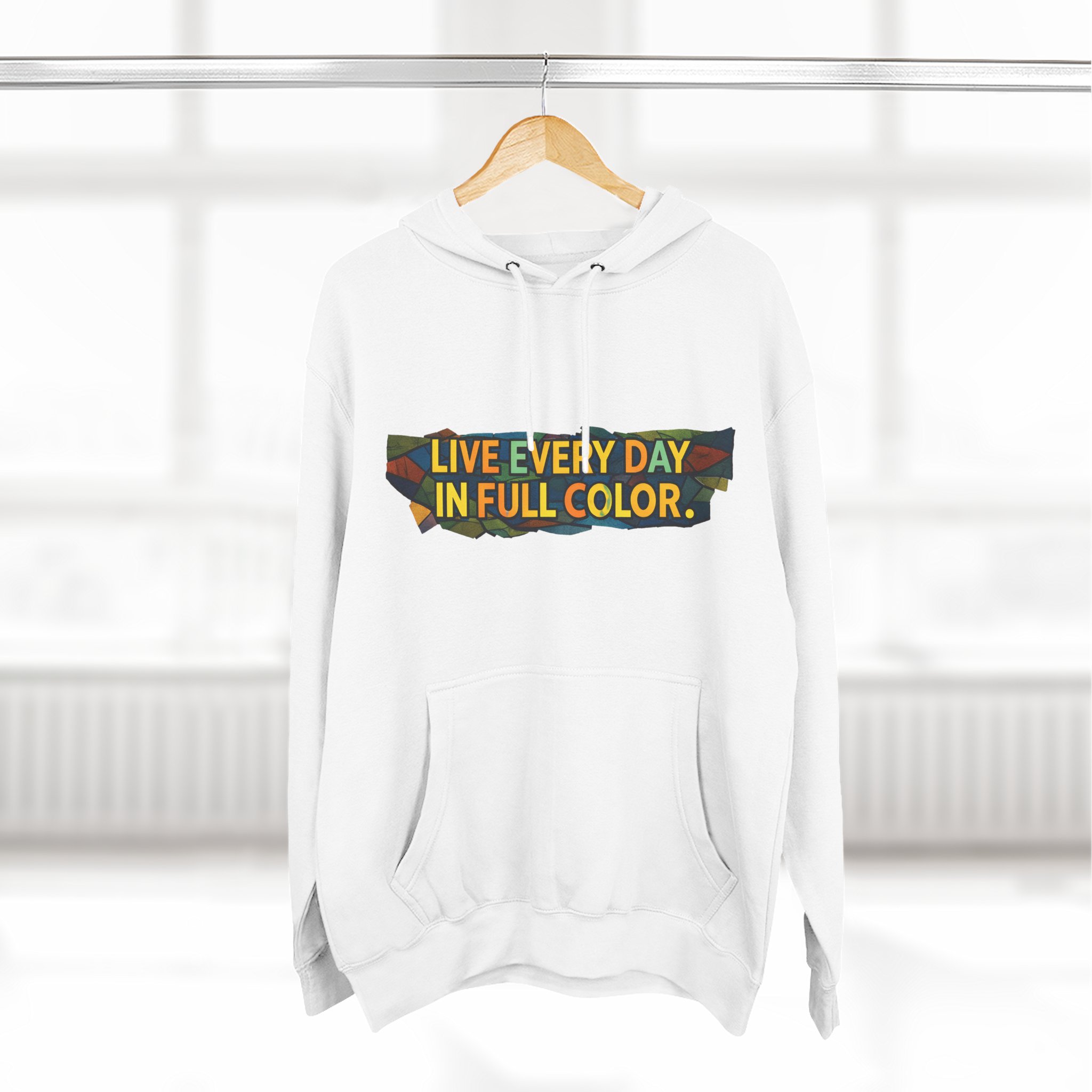 Three-Panel Fleece Hoodie - "Live Life Every Day In Full Color" Design Cubic-Line