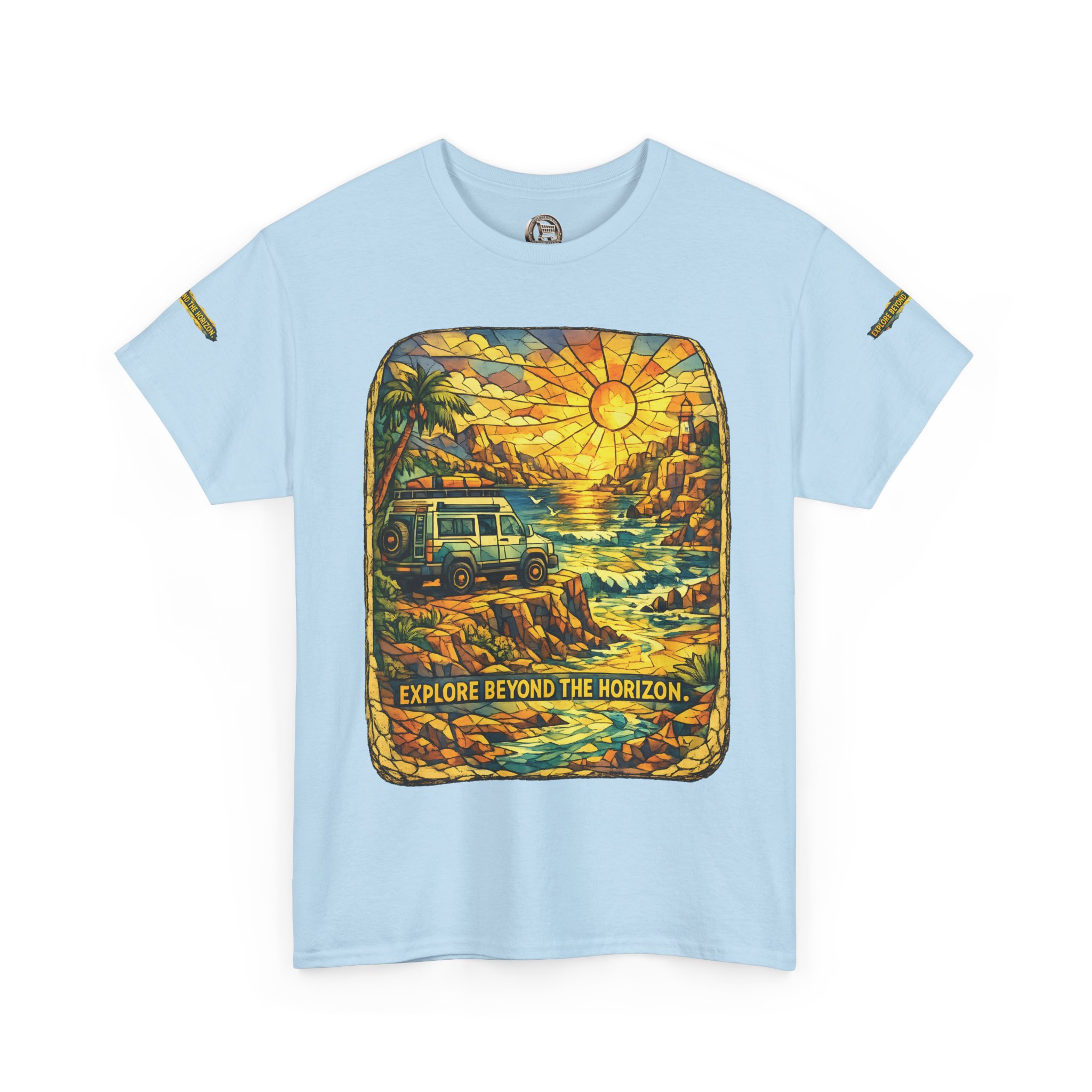 Unisex Heavy Cotton Tee — "Explore Beyond The Horizon" Design Cubic-Line