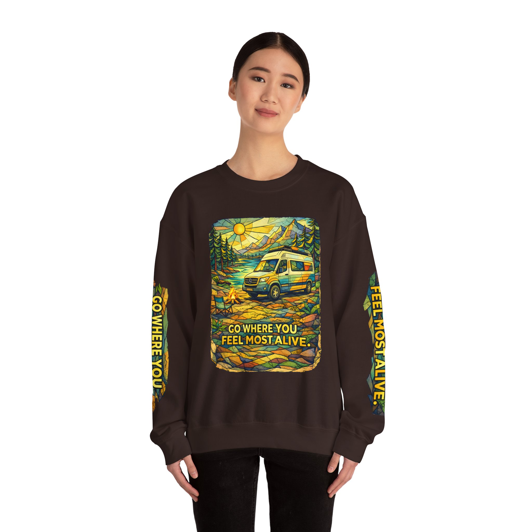 Unisex Heavy Blend™ Crewneck Sweatshirt — "Go Where You Feel Most Alive" Design Cubic-Line