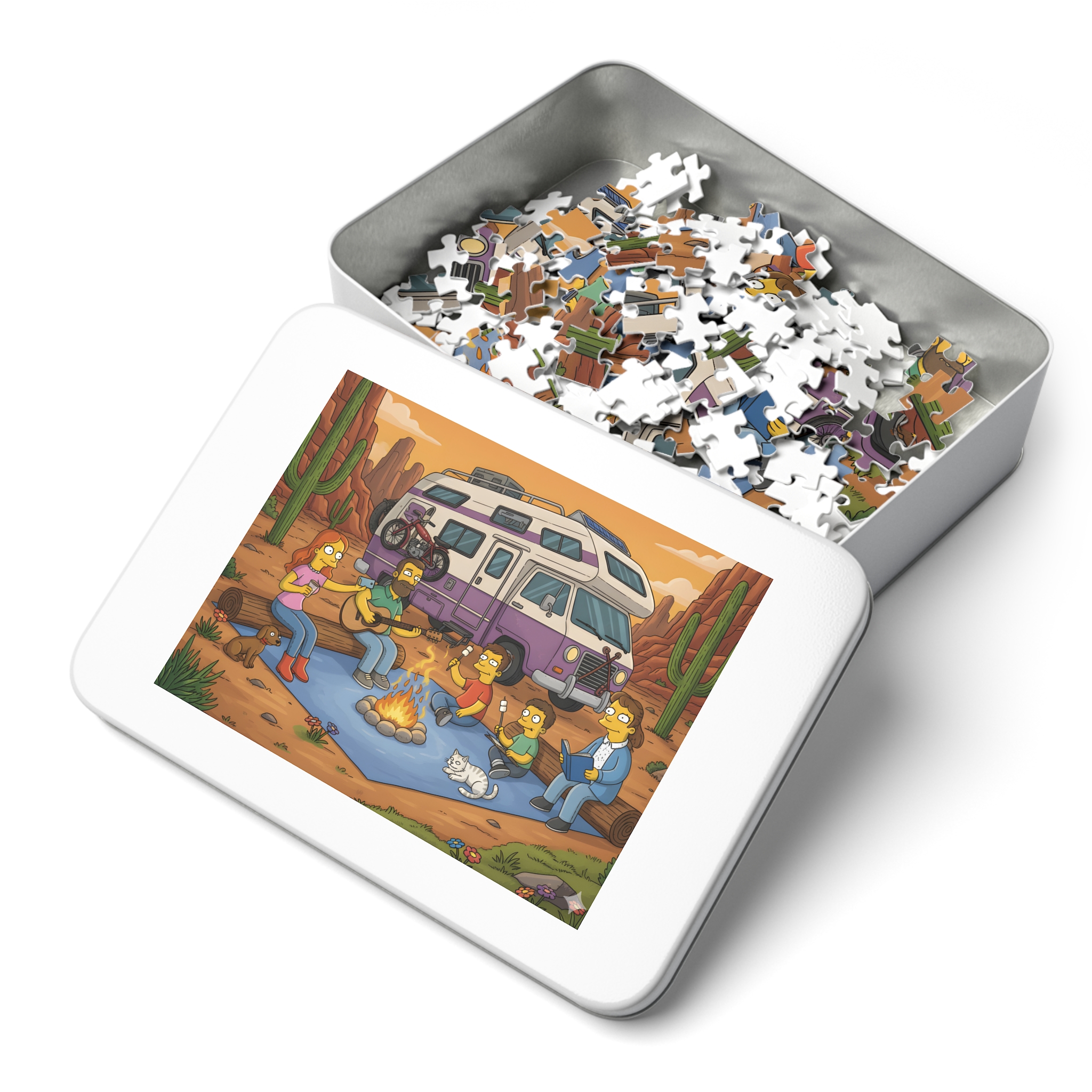 Jigsaw Puzzle with Tin – RV Campfire Design