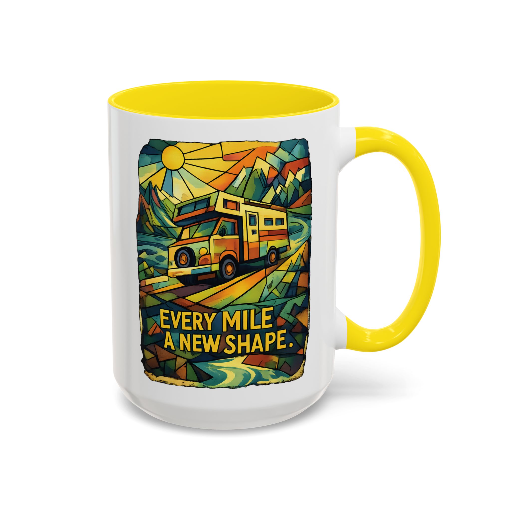 5283064421163937257_2048.jpeg Accent Coffee Mug (11, 15oz) — "Every Mile A New Shape" Design Cubic-Line