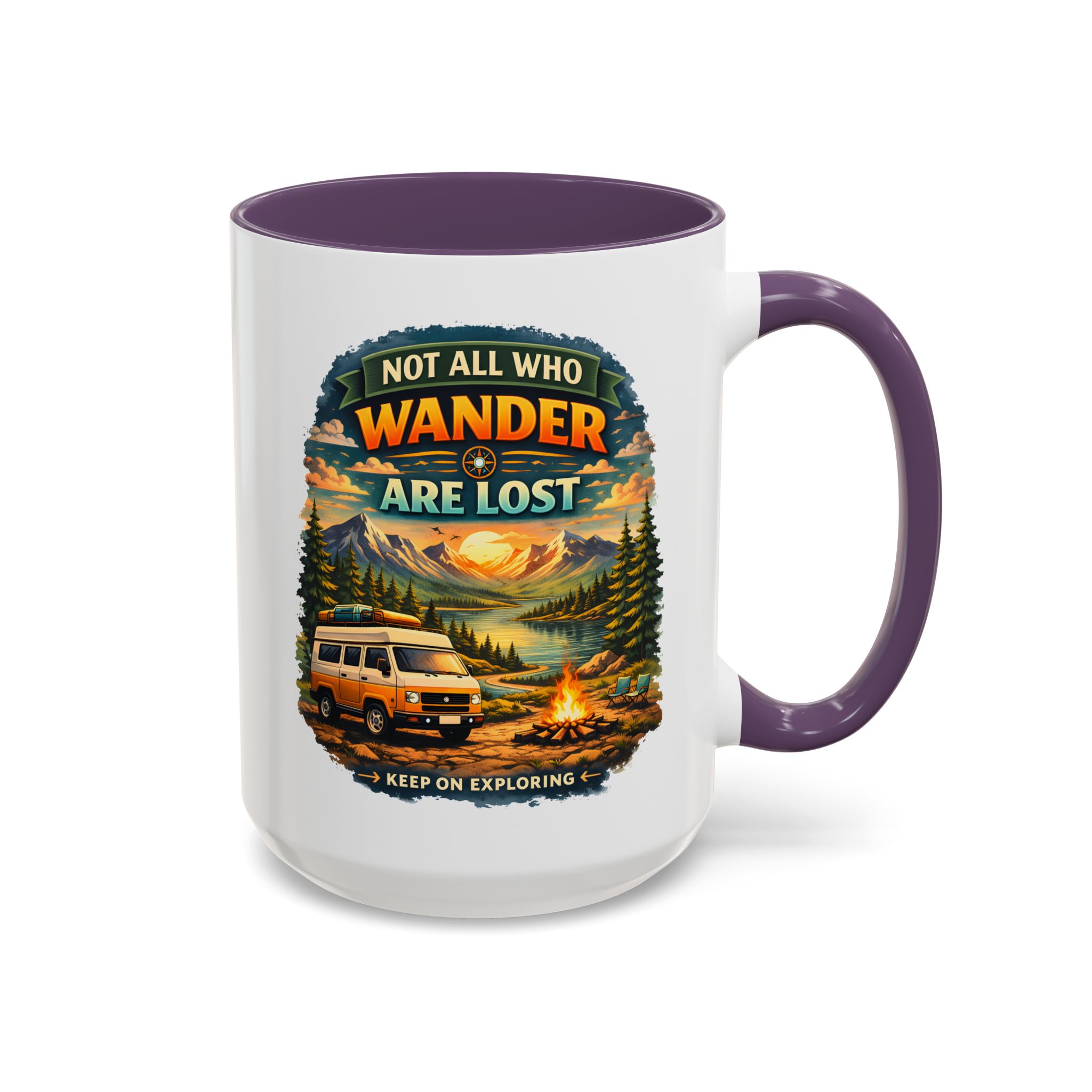 Accent Coffee Mug (11, 15oz) — "Not All Who Wander Are Lost" Design Scenic-Line