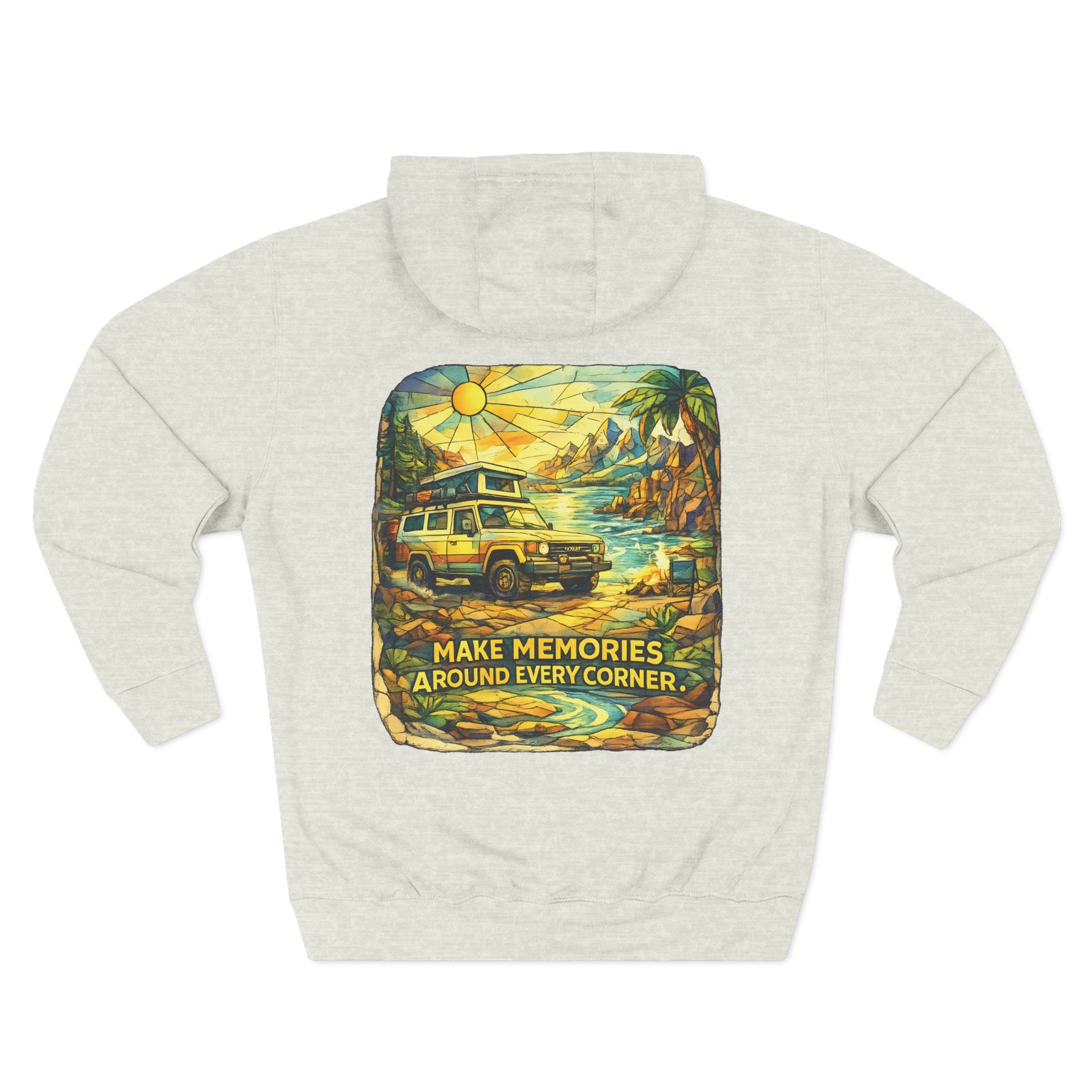 Three-Panel Fleece Hoodie - "Make Memories Around Every Corner" Design Cubic-Line