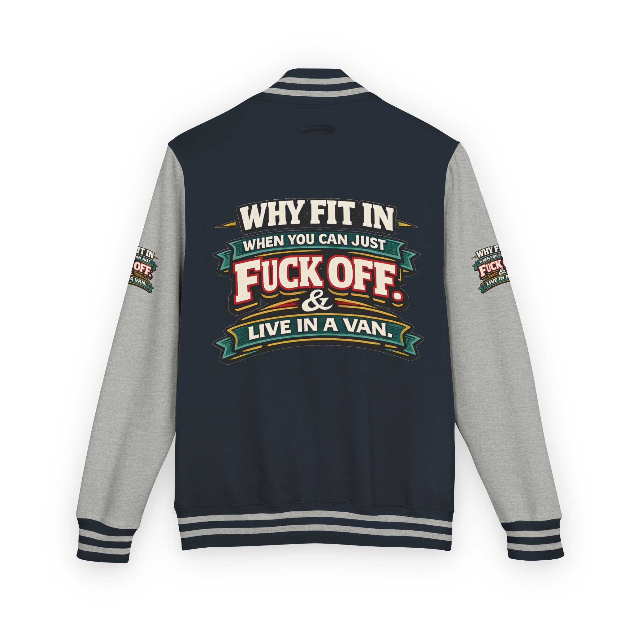Unisex Heavyweight Letterman Jacket — "Why Fit In" Design F**K-Line