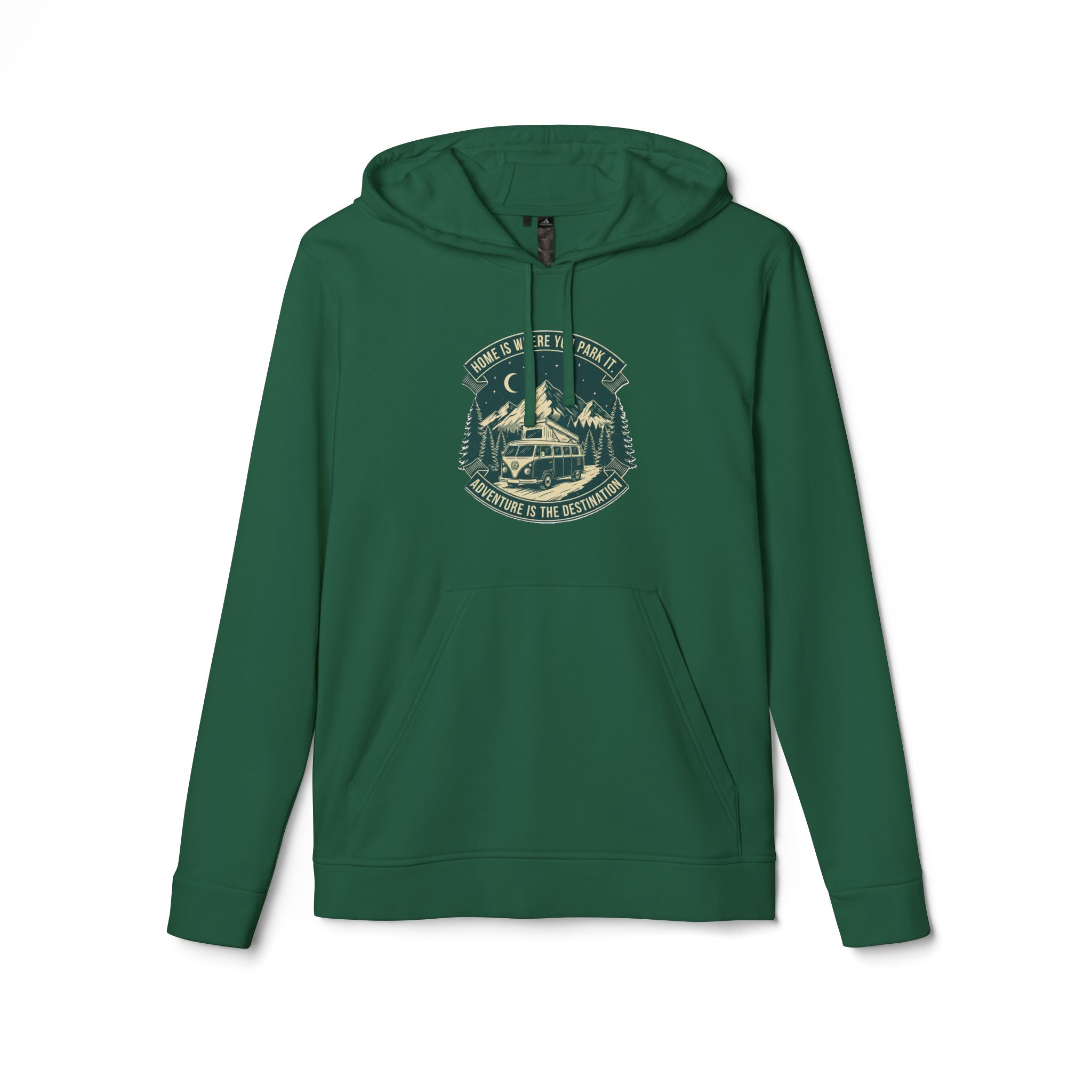 Hoodie(Adidas) — "Home Is Where You Park It-Adventure is the destination" Outdoor Travel Pullover (Only Front Printed)