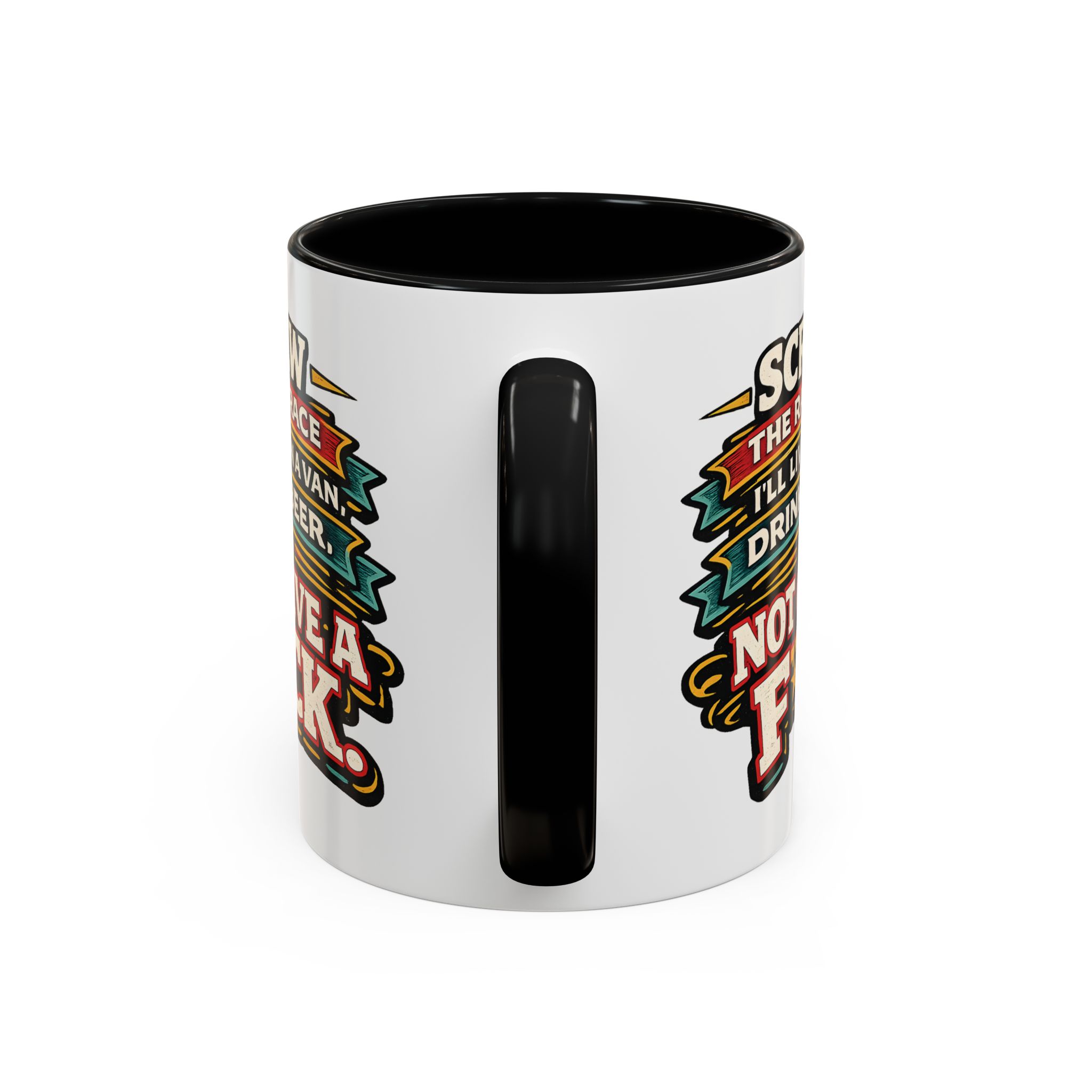 Accent Coffee Mug (11, 15oz) — "Screw The Rat Race" Design F**K-Line