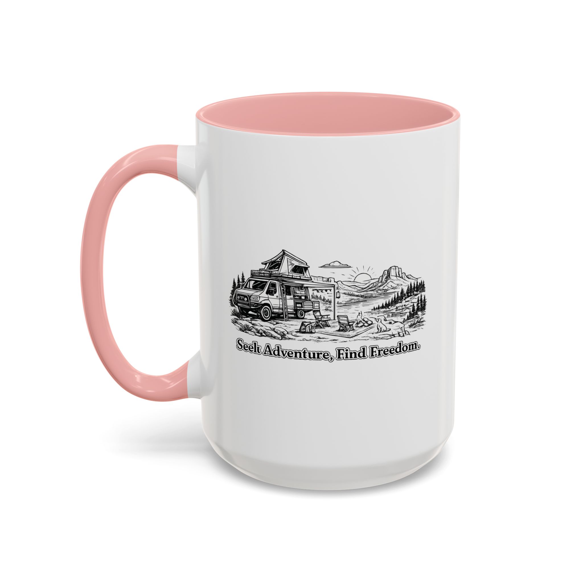 Accent Coffee Mug (11, 15oz) — "Seek Adventure, Find Freedom" Design Minimal-Line