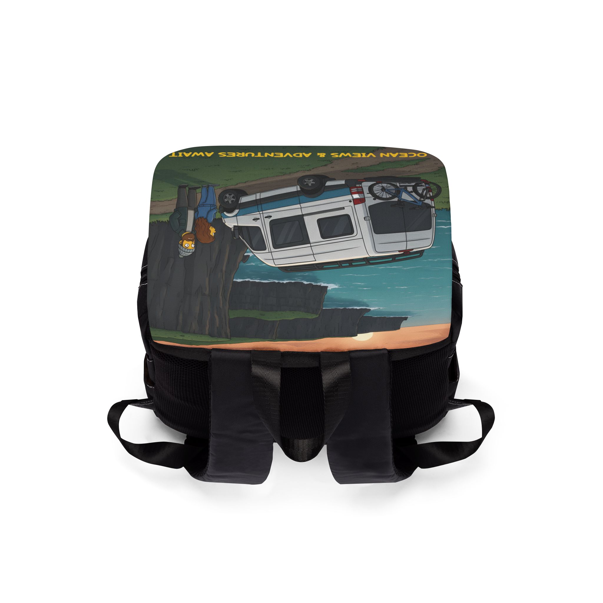 Unisex Casual Shoulder Backpack — "Ocean Views-Adventures Awaits" Design Sitcom-Line