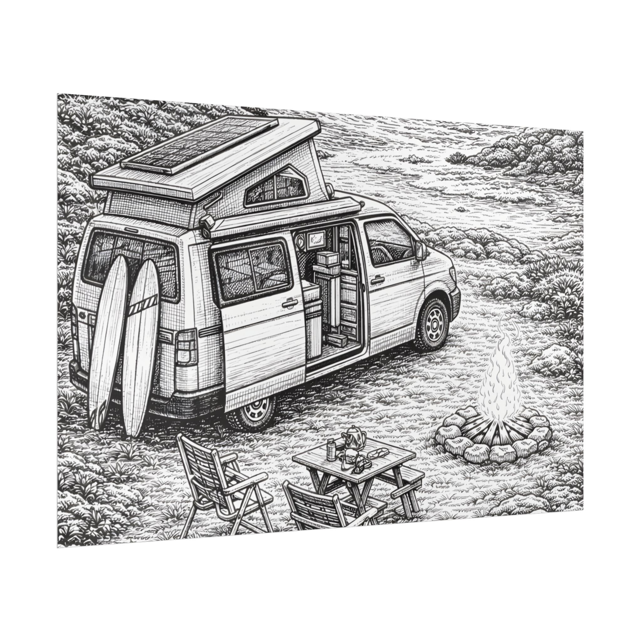 Campervan Poster — Vintage RV Camping Landscape Wall Art