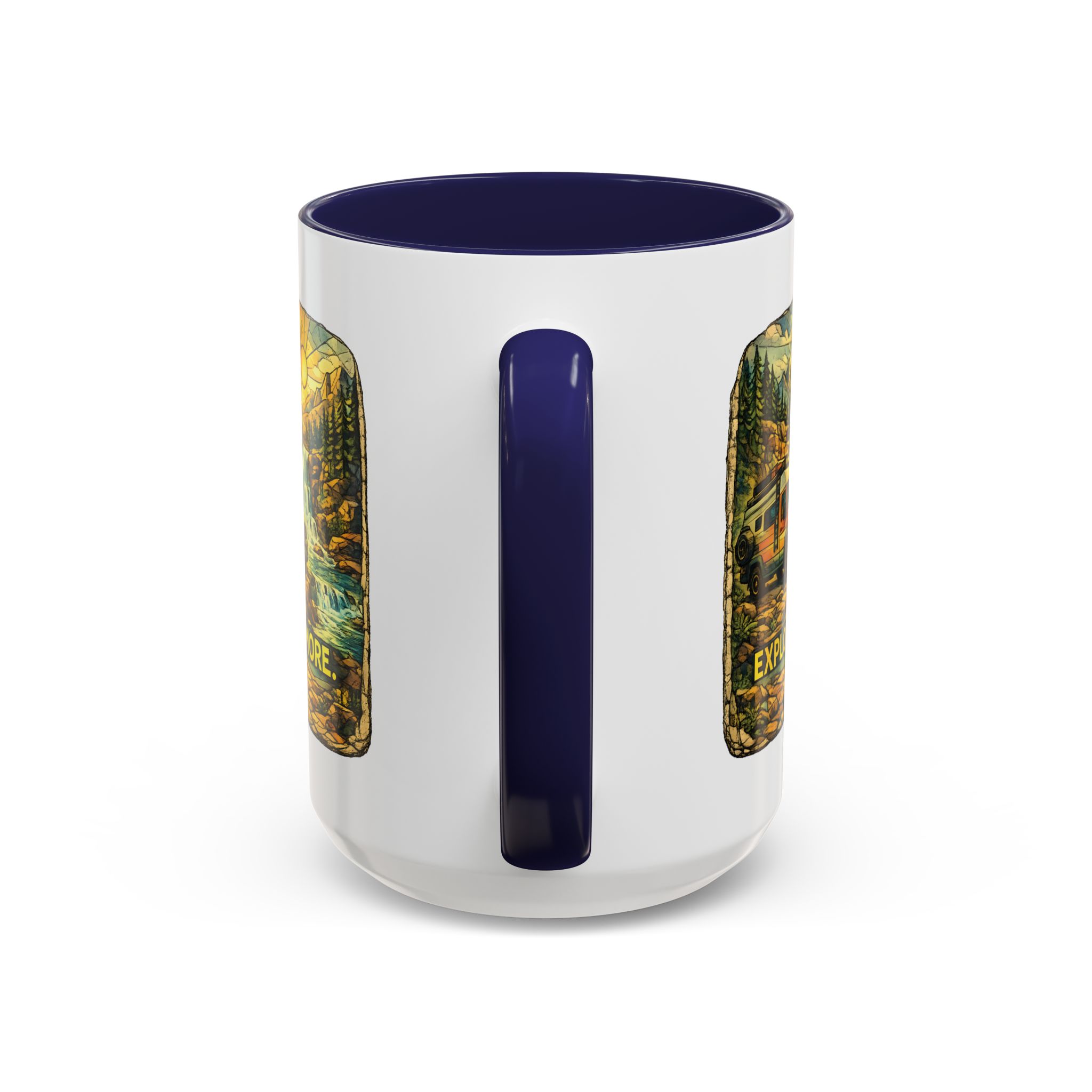 Accent Coffee Mug (11, 15oz) — "Explore More" Design Cubic-Line