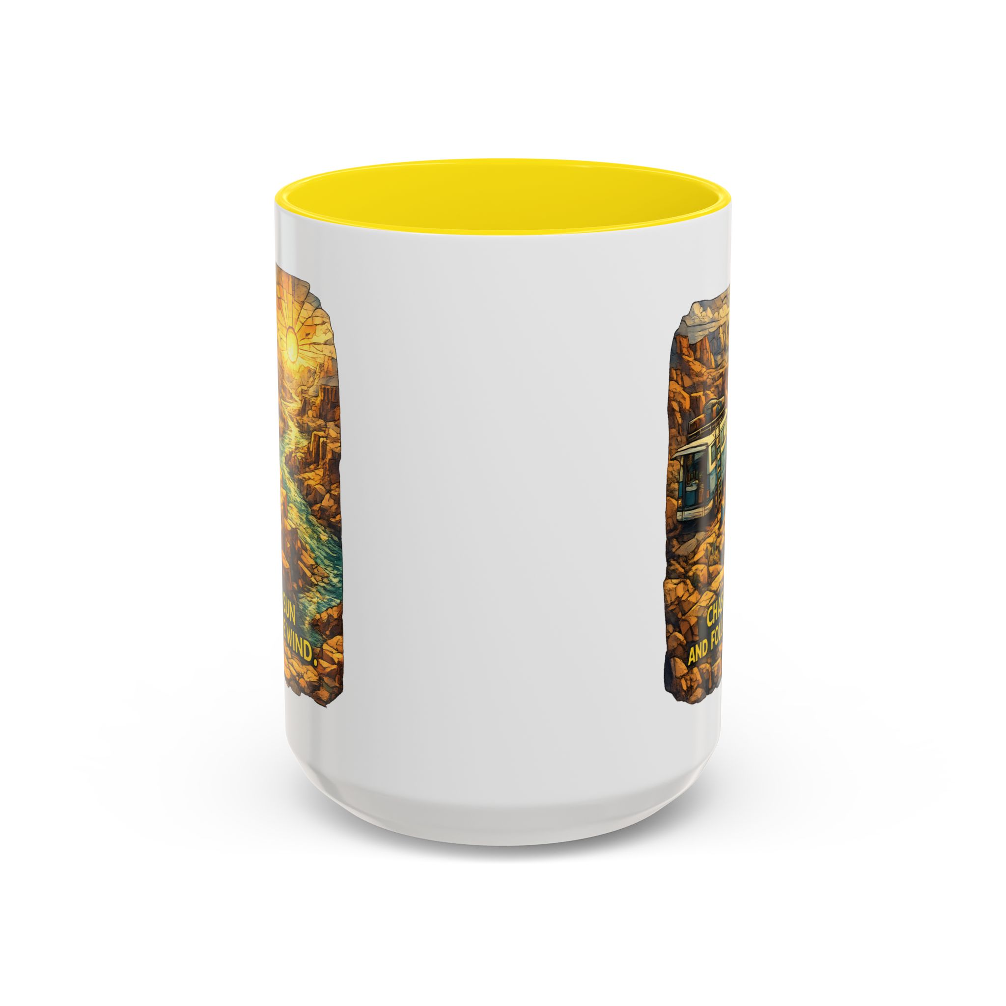 Accent Coffee Mug (11, 15oz) — "Chase The Sun And Follow The Wind" Design Cubic-Line