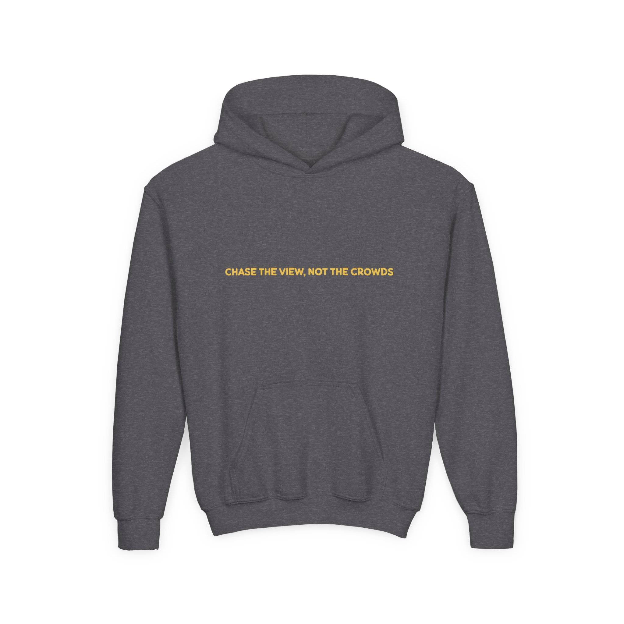 Youth Hoodie(Gildan) – "Chase The Views-Not The Crowds" (Design Sitcom-Line)
