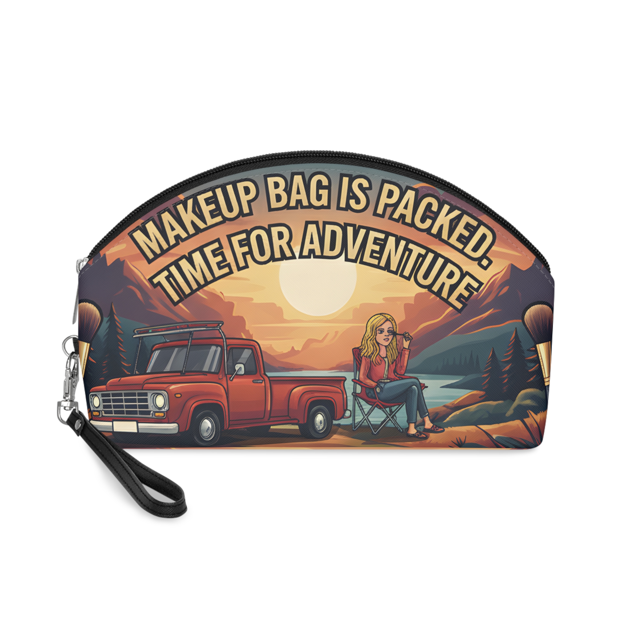 Makeup Bag — "Makeup bag Is Packed-Time For Adventure" campervan quoted
