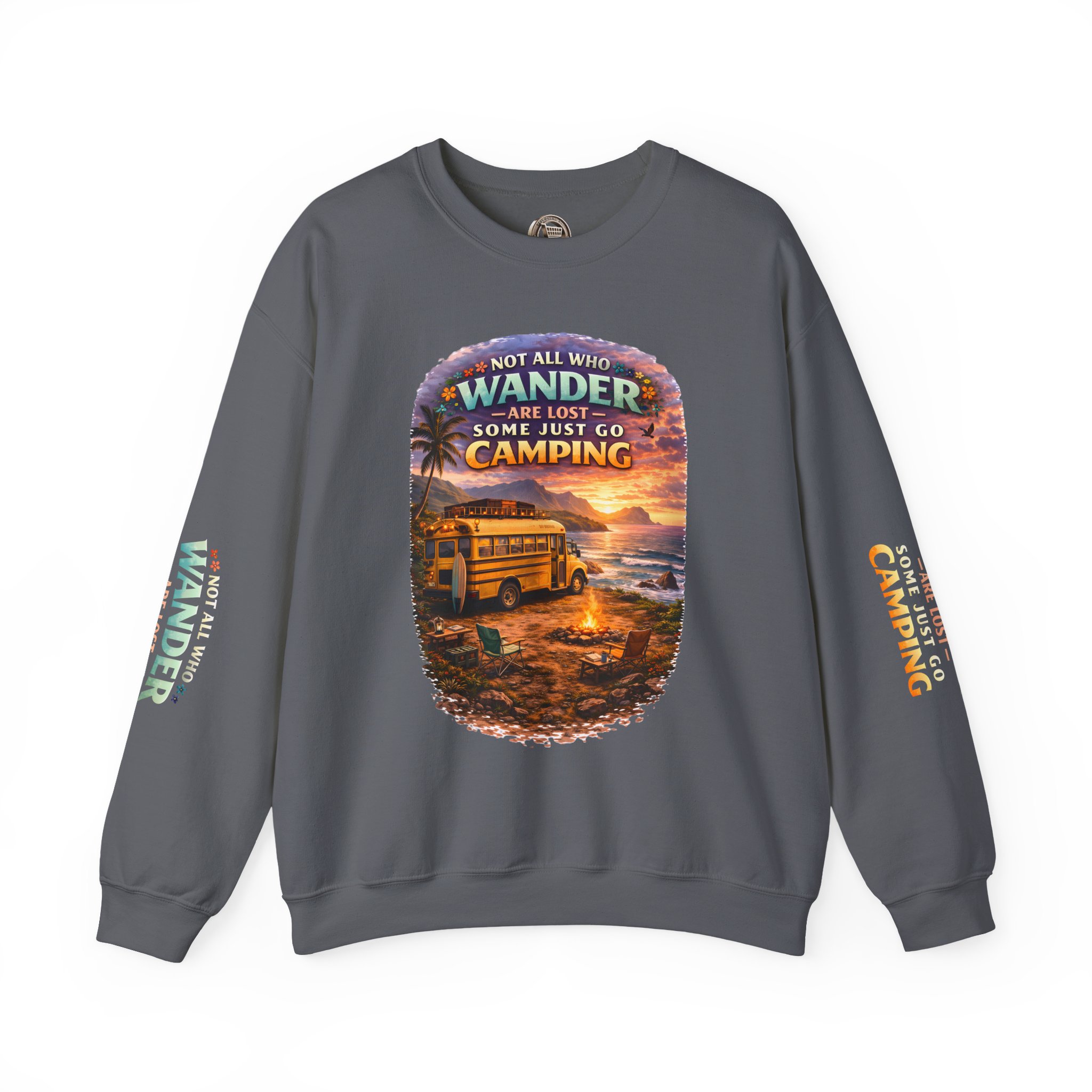 Unisex Heavy Blend™ Crewneck Sweatshirt — "Not All Who Wander Are Lost" Design Scenic-Line