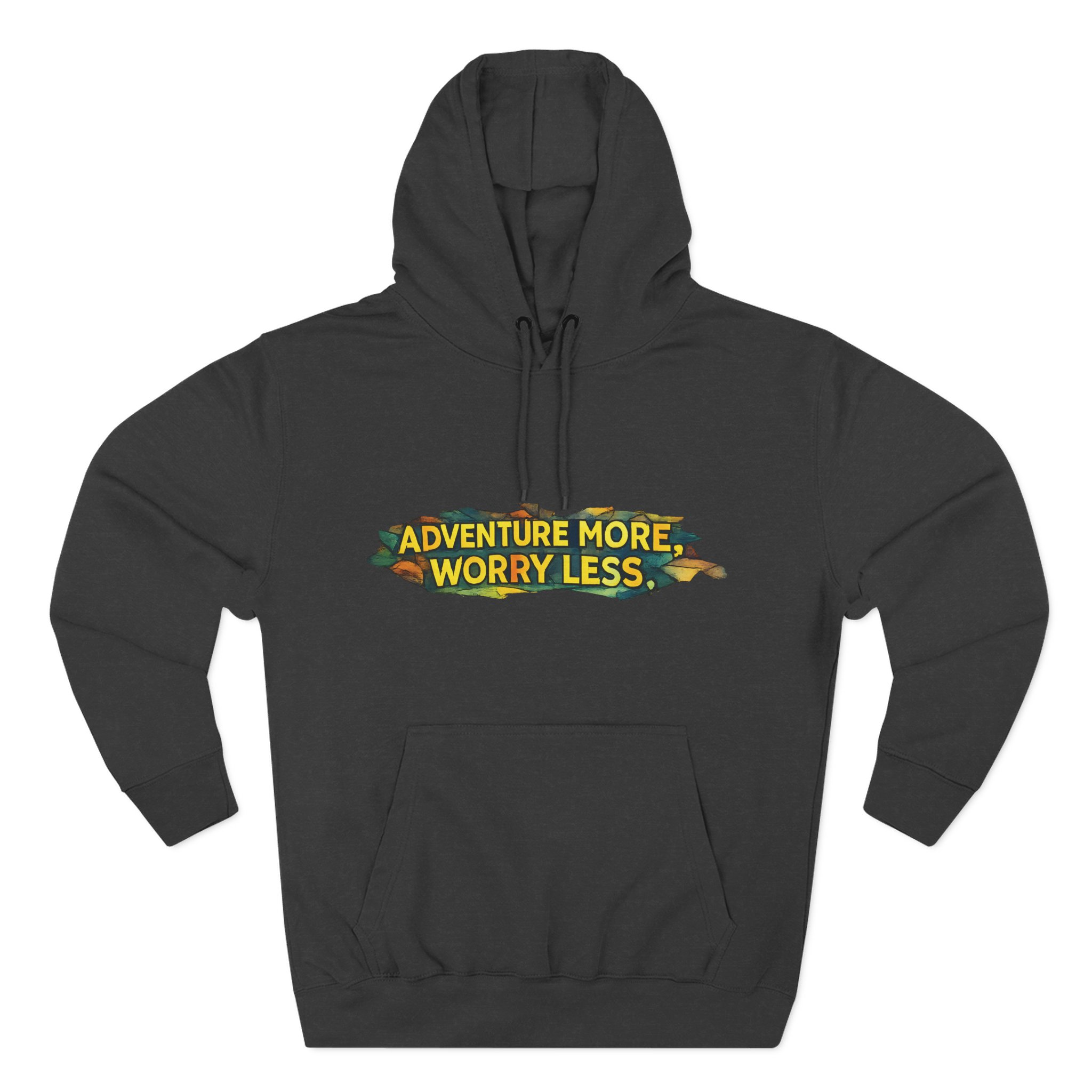 Three-Panel Fleece Hoodie - "Adventure More Worry Less" Design Cubic-Line
