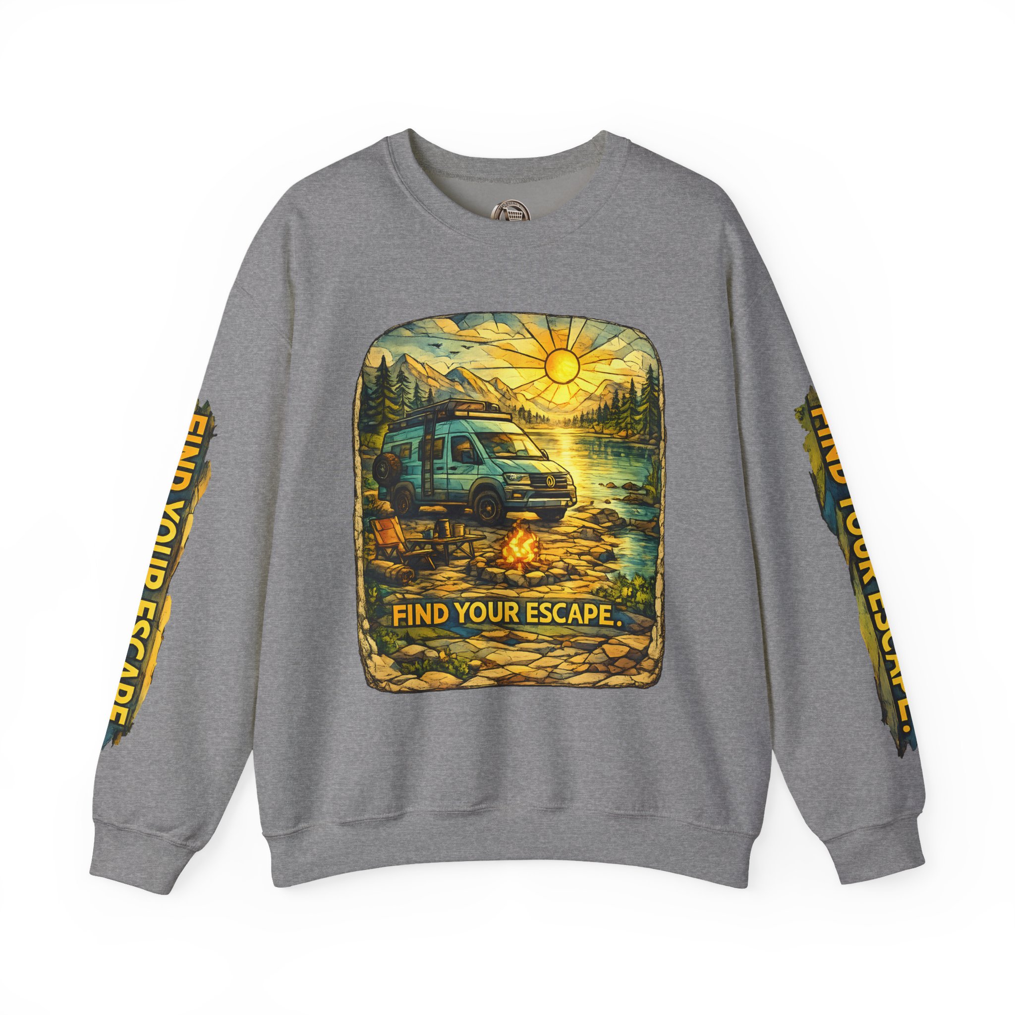 Unisex Heavy Blend™ Crewneck Sweatshirt — "Find Your Escape" Design Cubic-Line