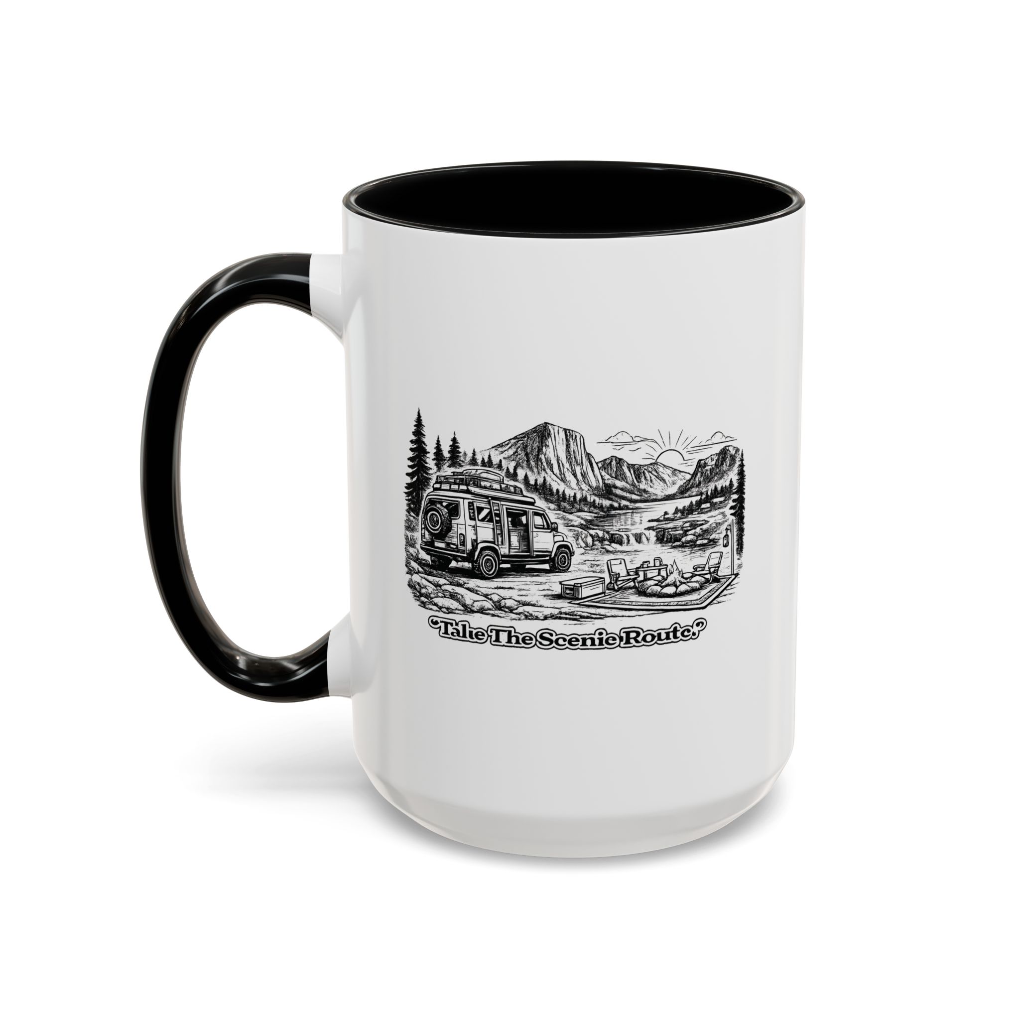 Accent Coffee Mug (11, 15oz) — "Take The Scenic Route" Design Minimal-Line