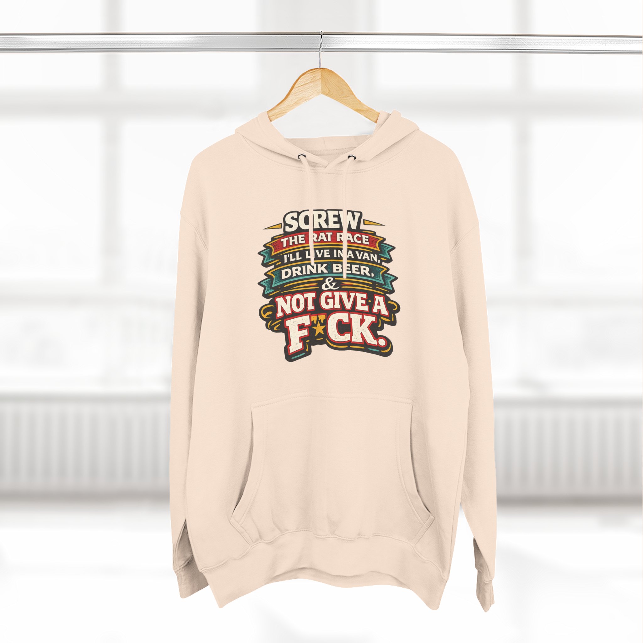 5336152629920908916_2048.jpeg Three-Panel Fleece Hoodie - "Screw The Rat Race" Design F**K-Line