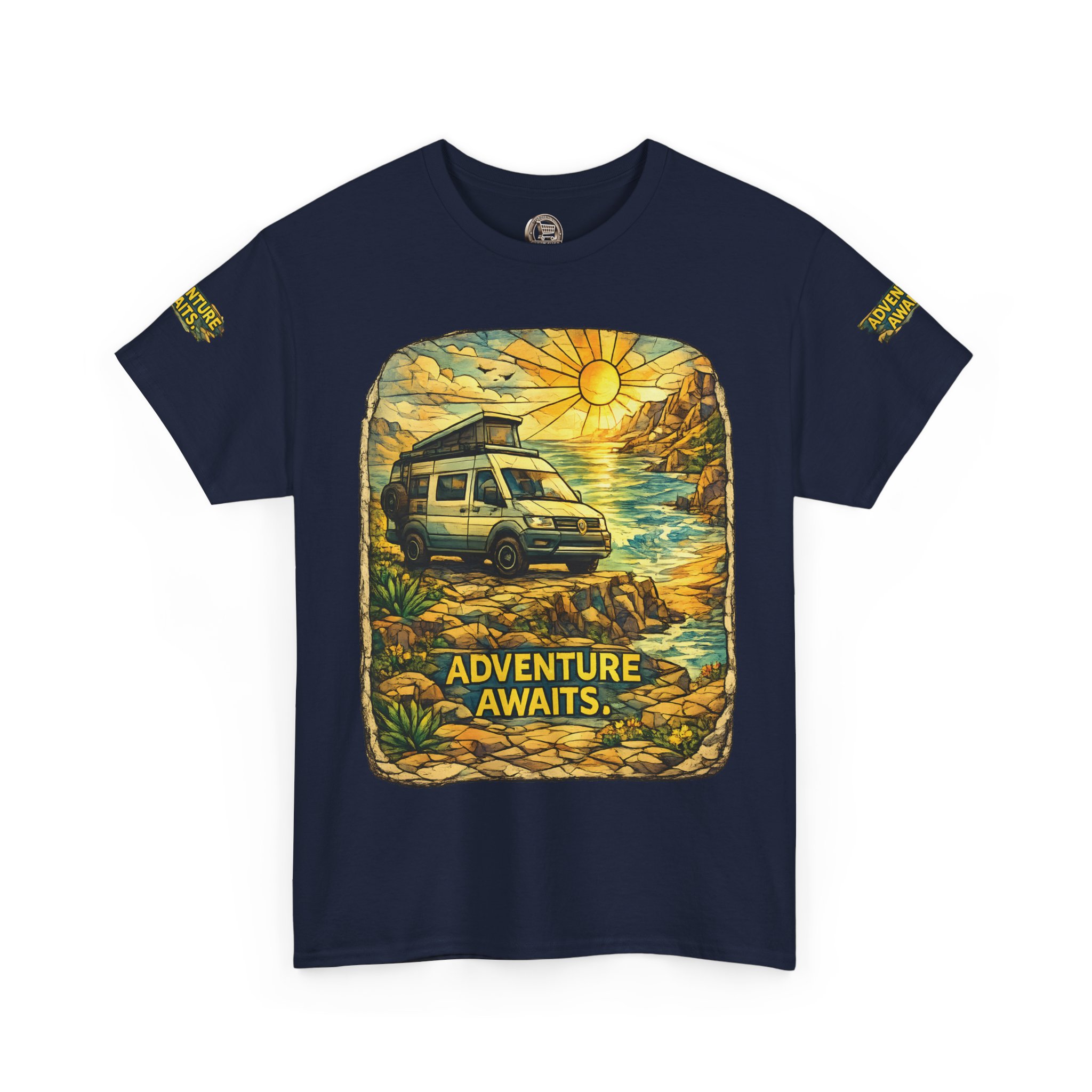 Unisex Heavy Cotton Tee — "Adventure Awaits" Design Cubic-Line