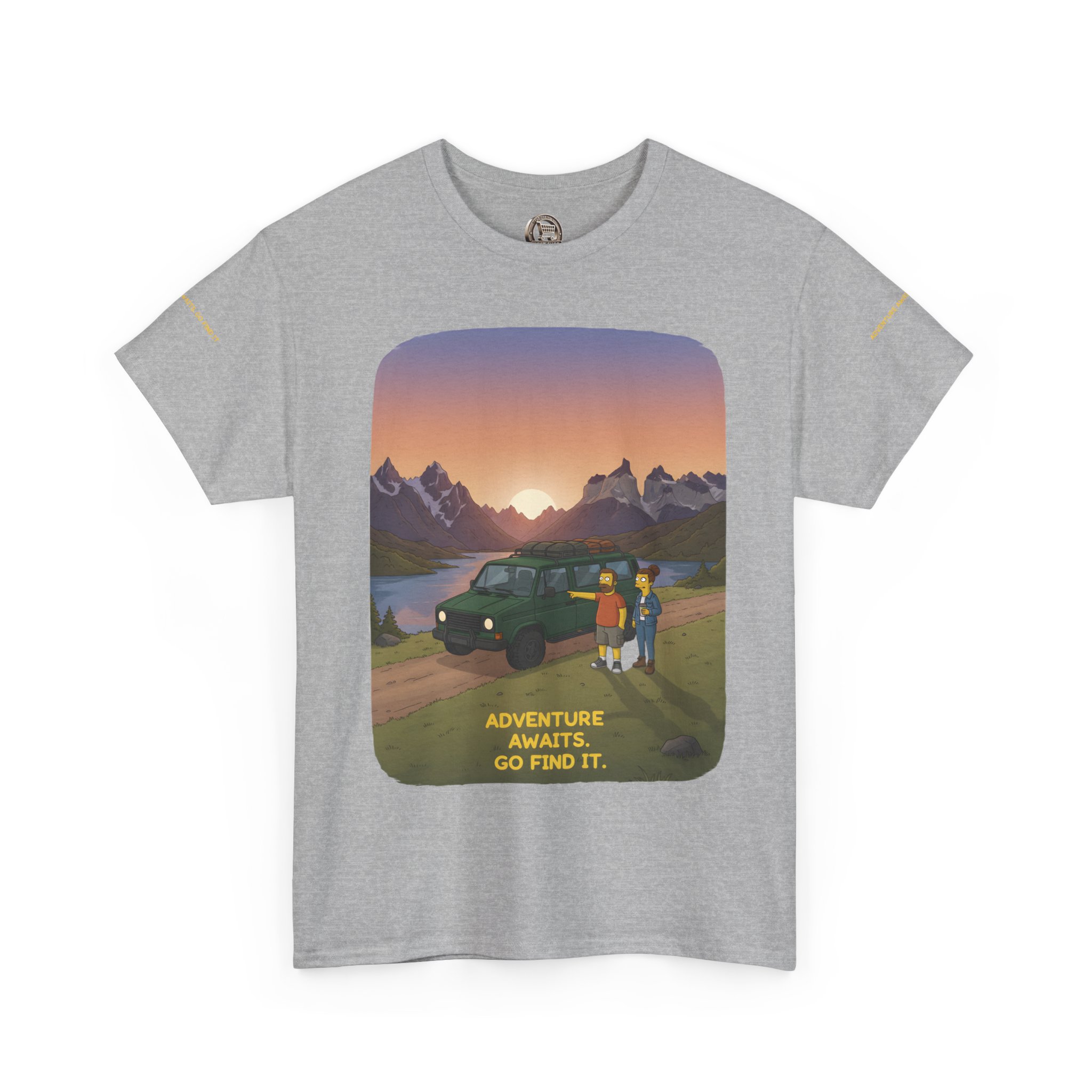 Unisex Heavy Cotton Tee — "Adventure Awaits-Go Find It" Design Sitcom-Line