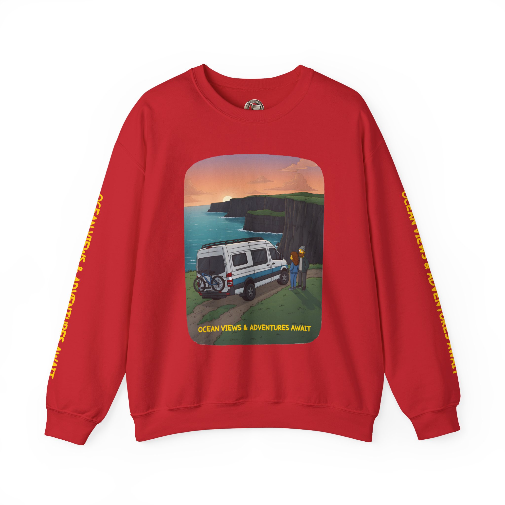 Unisex Heavy Blend™ Crewneck Sweatshirt — "Ocean Views-Adventures Awaits" Design Sitcom-Line