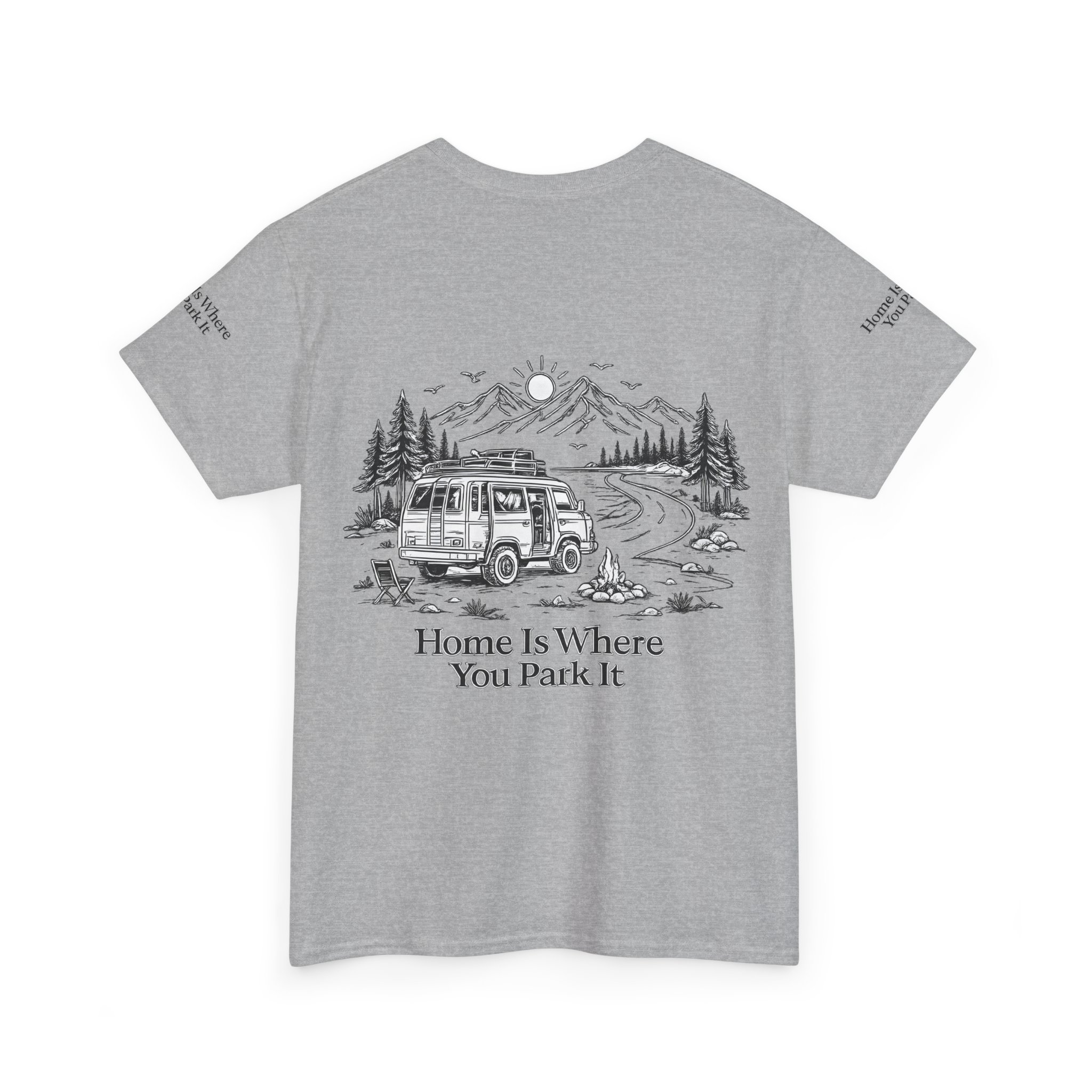 Unisex Heavy Cotton Tee — "Home Is Where You Park It" Design Minimal-Line