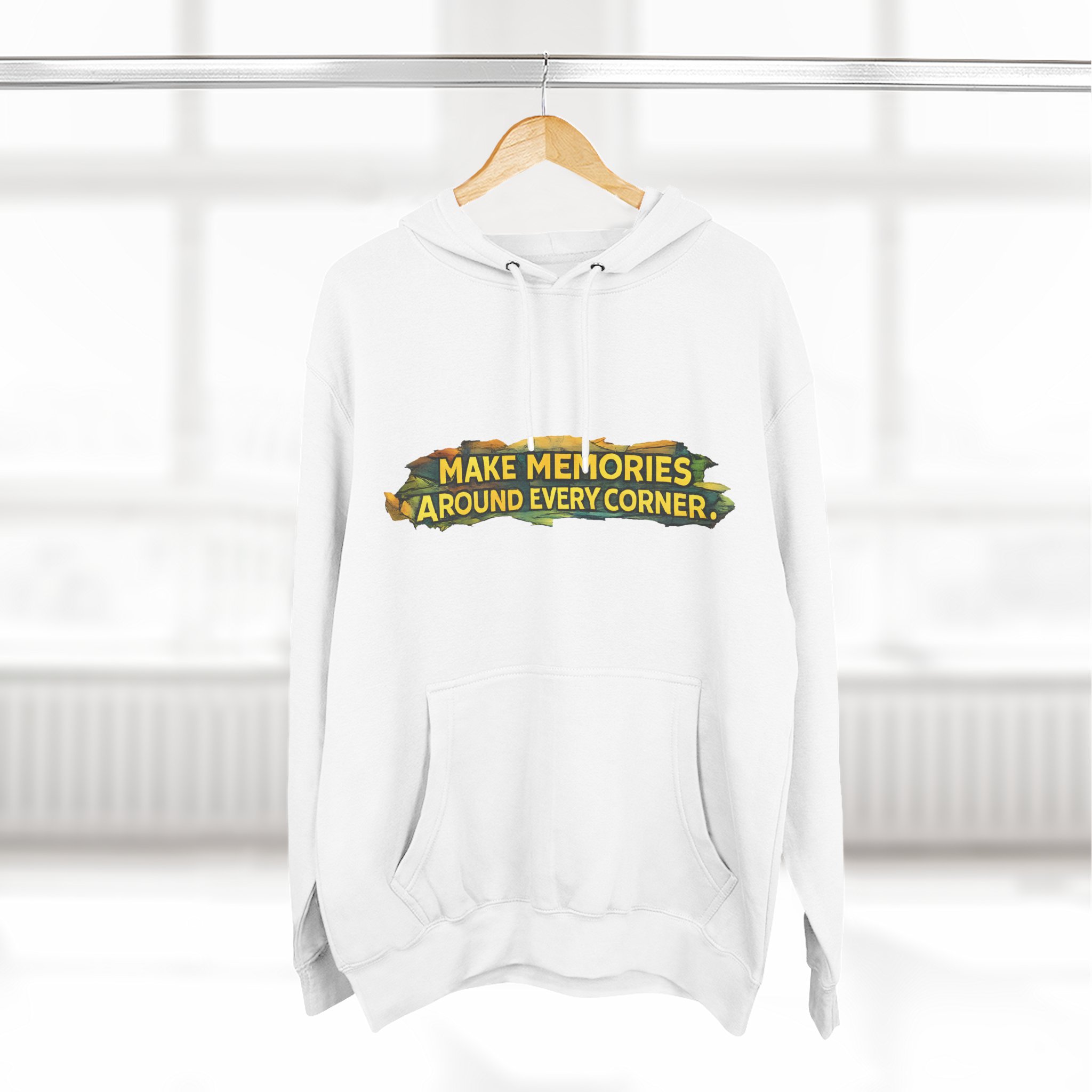 Three-Panel Fleece Hoodie - "Make Memories Around Every Corner" Design Cubic-Line