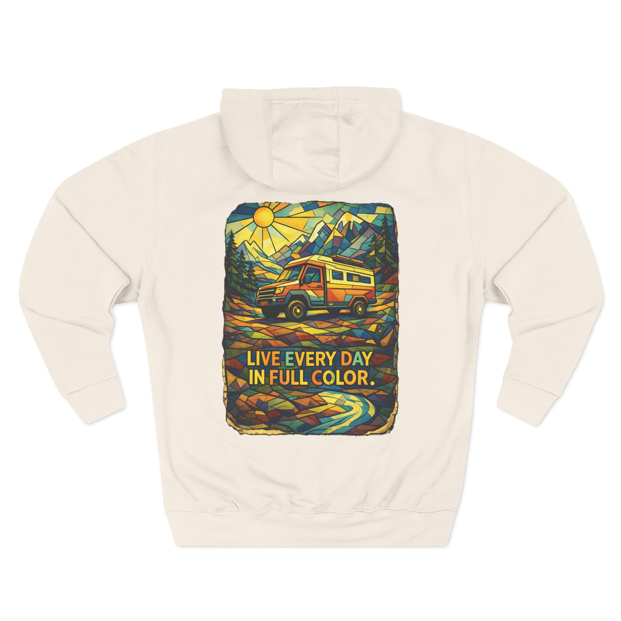 Three-Panel Fleece Hoodie - "Live Life Every Day In Full Color" Design Cubic-Line