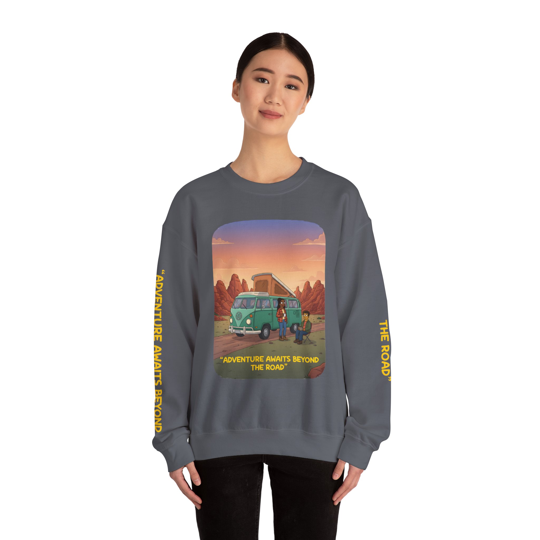 534972275649321415_2048.jpeg Unisex Heavy Blend™ Crewneck Sweatshirt — "Adventure Awaits Beyond The Road" Design Sitcom-Line