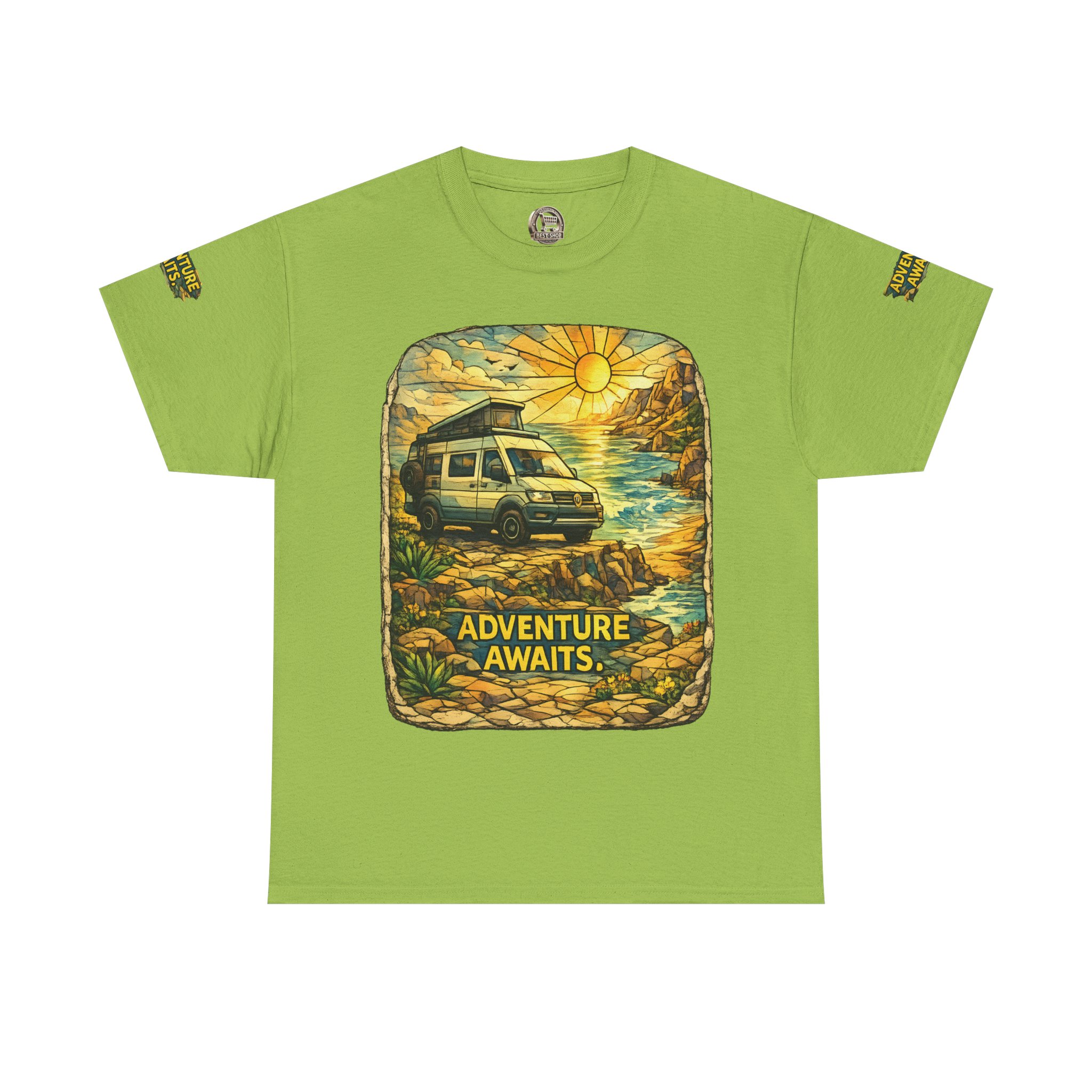 Unisex Heavy Cotton Tee — "Adventure Awaits" Design Cubic-Line