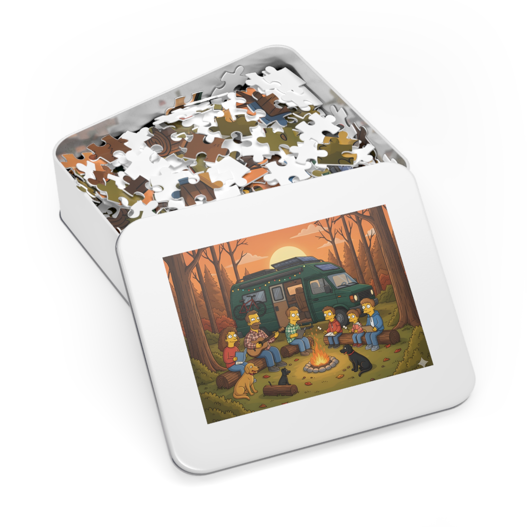 Jigsaw Puzzle with Tin — Scenic Camper Van Campfire