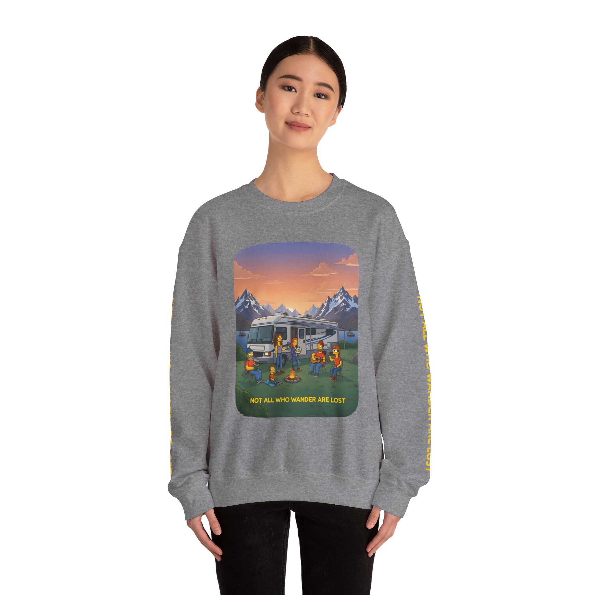 Unisex Heavy Blend™ Crewneck Sweatshirt — "Not All Who Wander Are Lost" Design Sitcom-Line