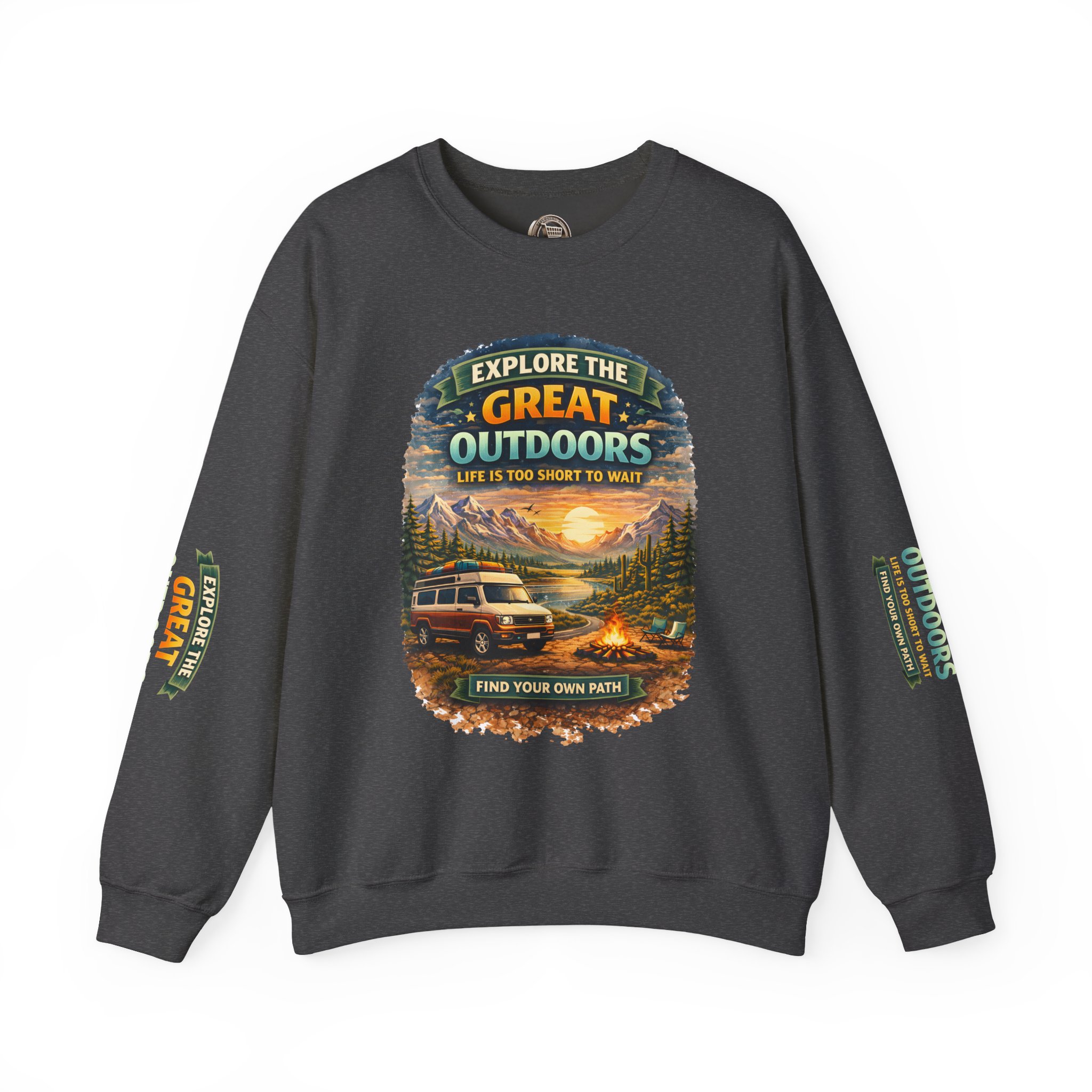 Unisex Heavy Blend™ Crewneck Sweatshirt — "Explore The Great Outdoors" Design Scenic-Line