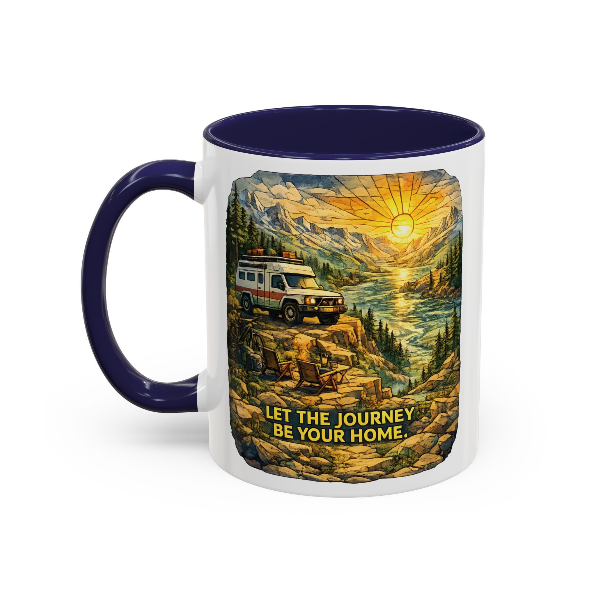 Accent Coffee Mug (11, 15oz) — "Let The Journey Be Your Home" Design Cubic-Line