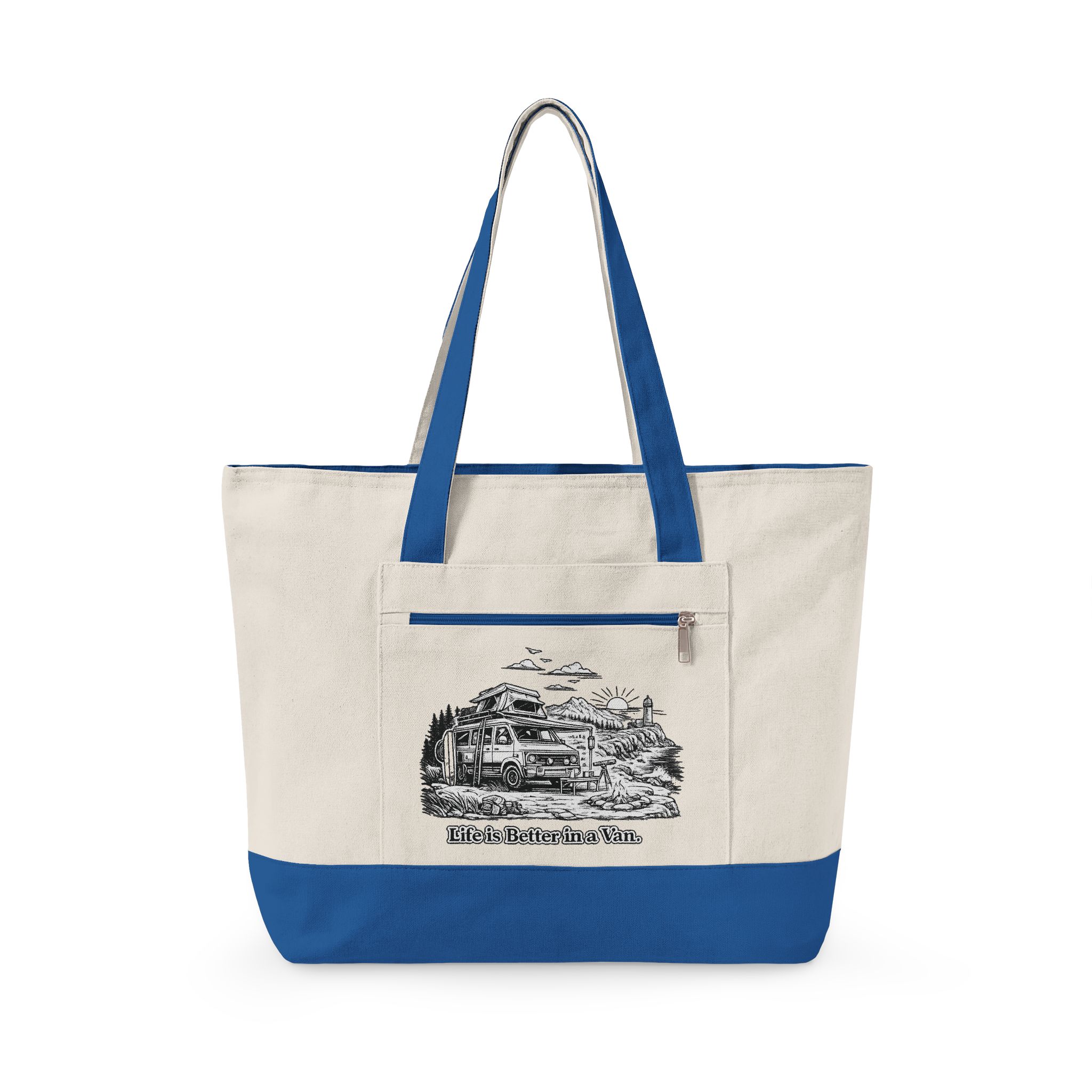 Zippered Canvas Tote — "Life Is Better In A Van" (Design Minimal-Line)