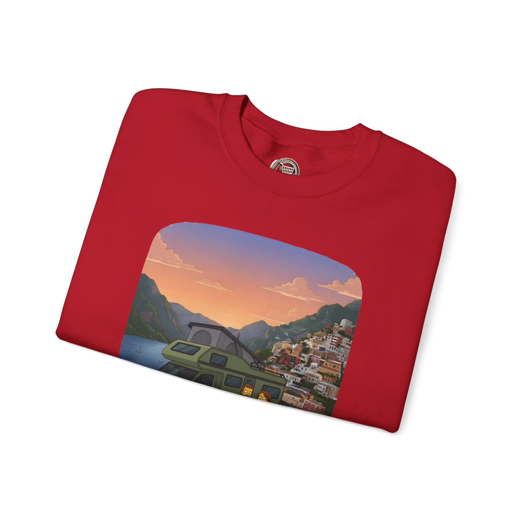 Unisex Heavy Blend™ Crewneck Sweatshirt — "Mountain Air And Alpine Adventure"" Design Sitcom-Line