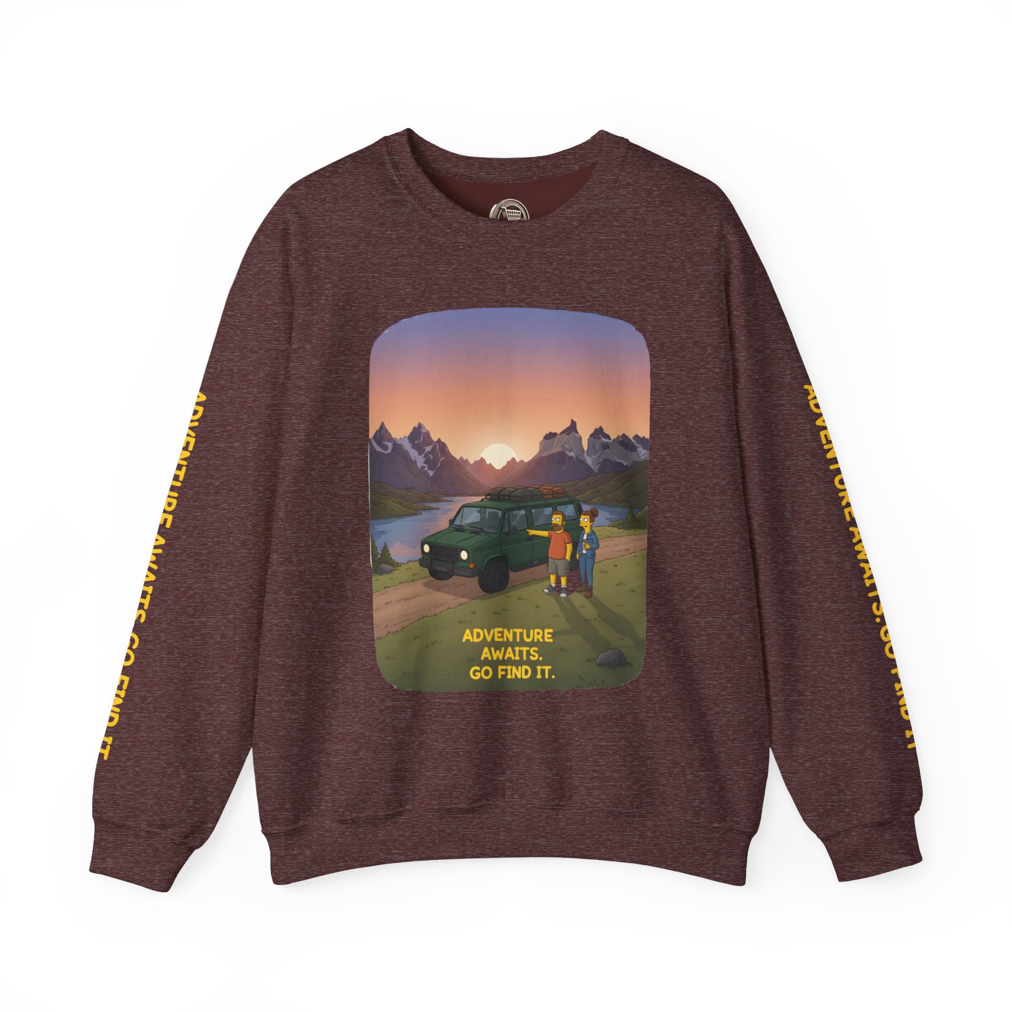 Unisex Heavy Blend™ Crewneck Sweatshirt — "Adventure Awaits-Go Find It" Design Sitcom-Line