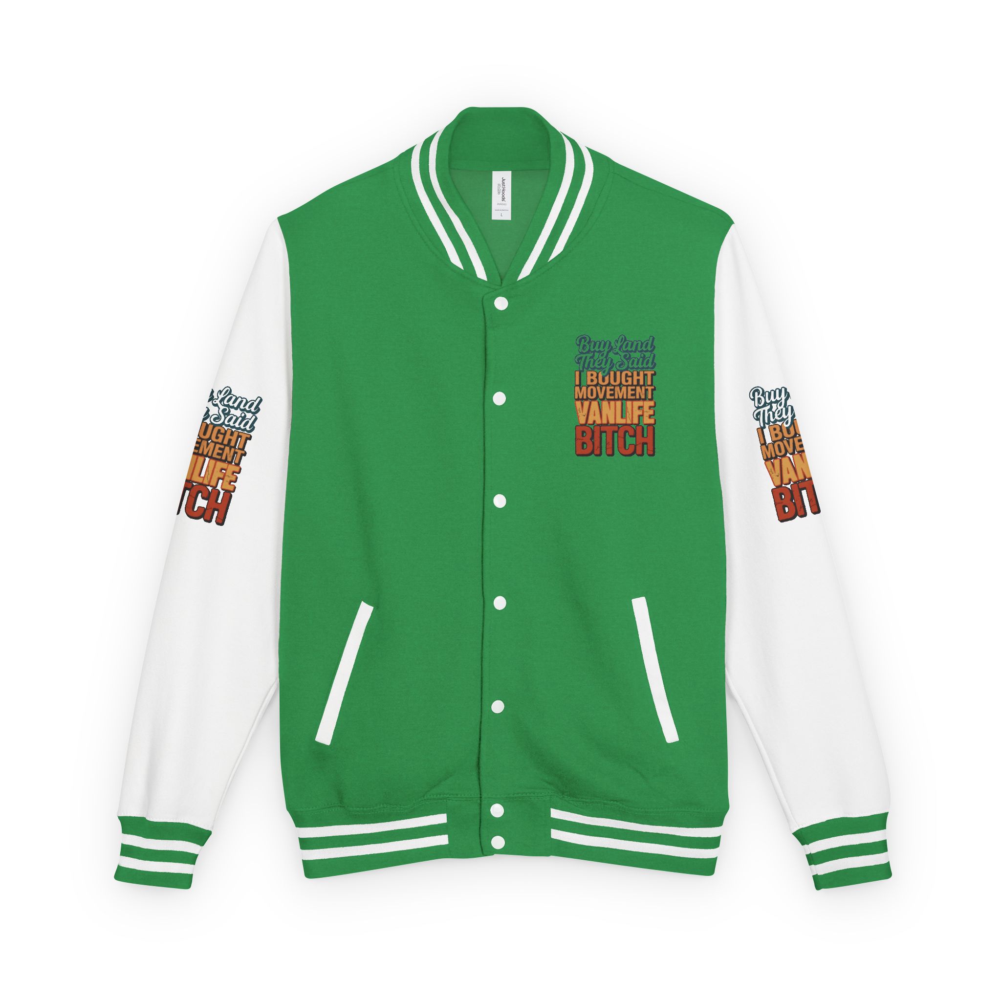 5369282245785771430_2048-1.jpeg Unisex Heavyweight Letterman Jacket — "Buy Land They Said" Design F**K-Line