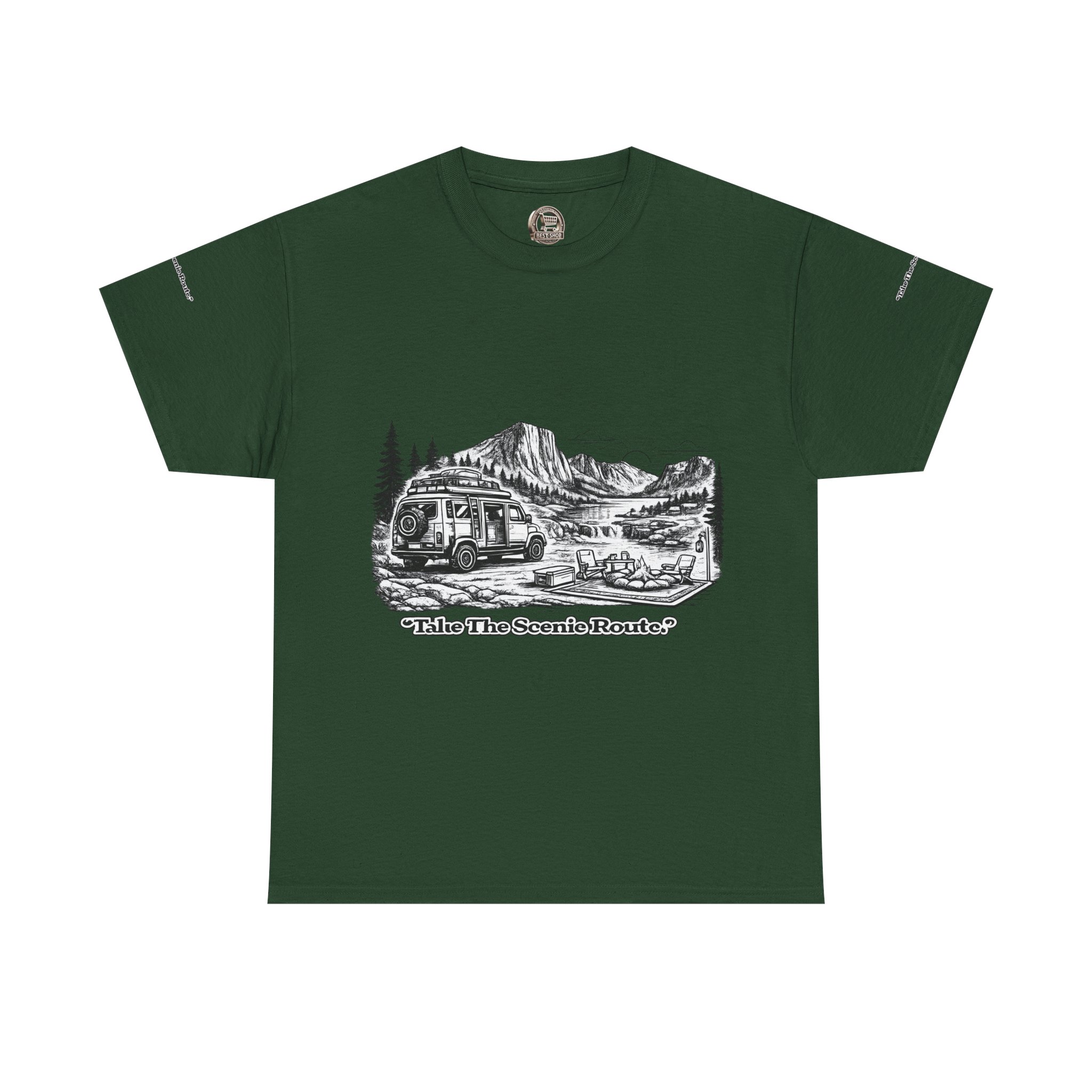 Unisex Heavy Cotton Tee — "Take The Scenic Route" Design Minimal-Line