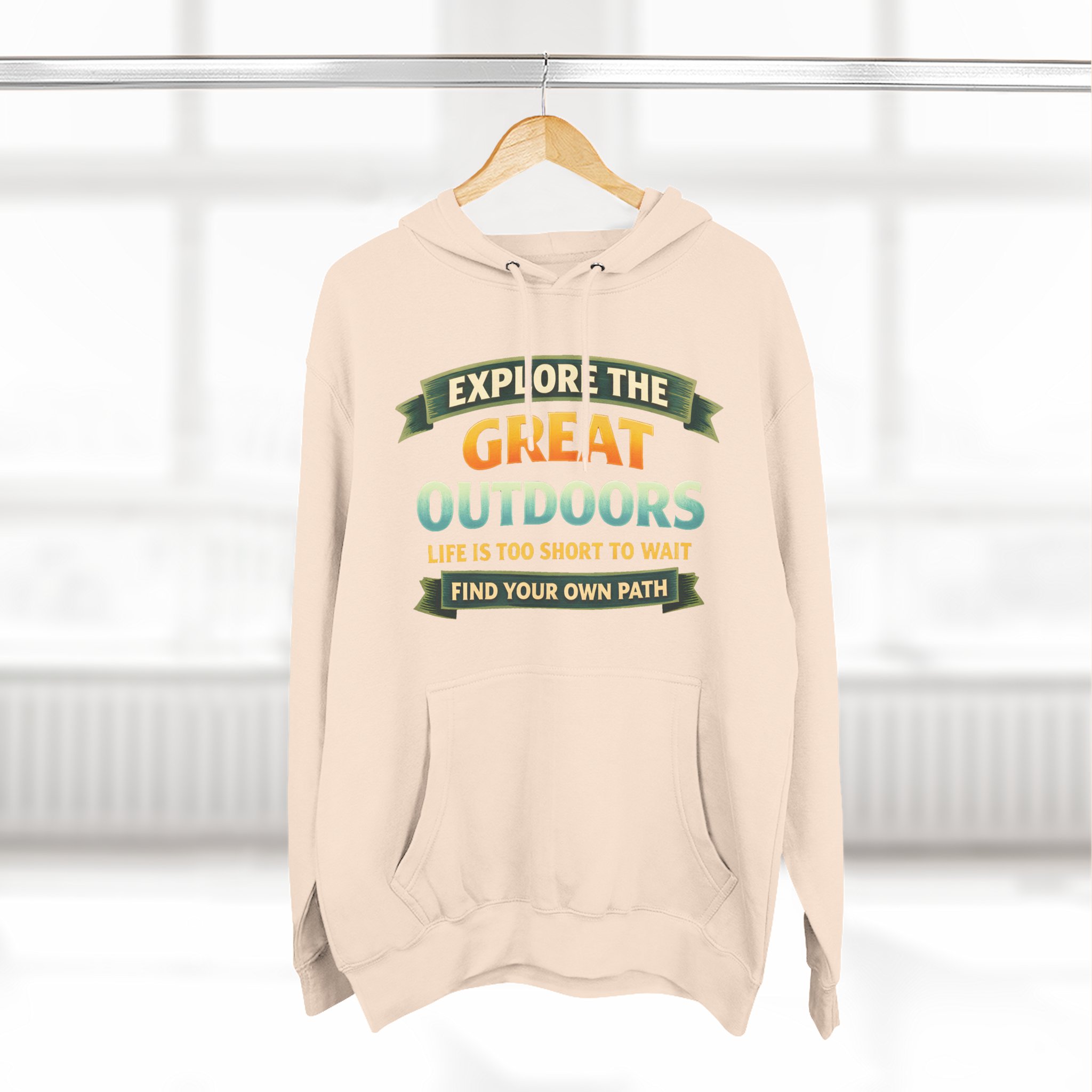 Three-Panel Fleece Hoodie - "Explore The Great Outdoors" Design Scenic-Line