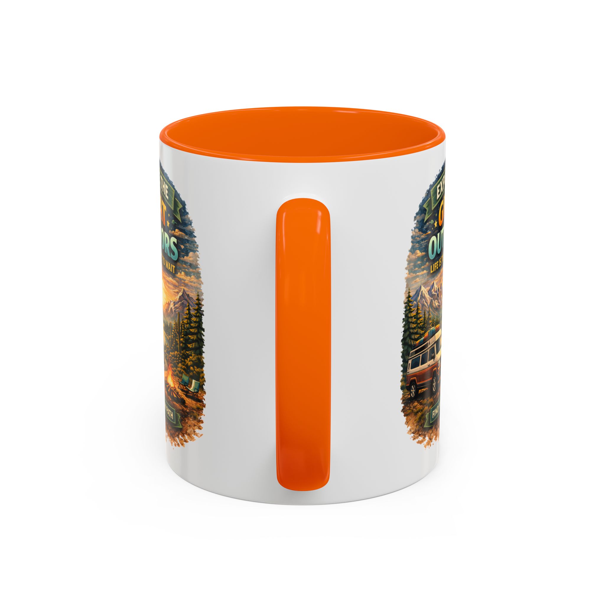 Accent Coffee Mug (11, 15oz) — "Explore The Great Outdoors" Design Scenic-Line