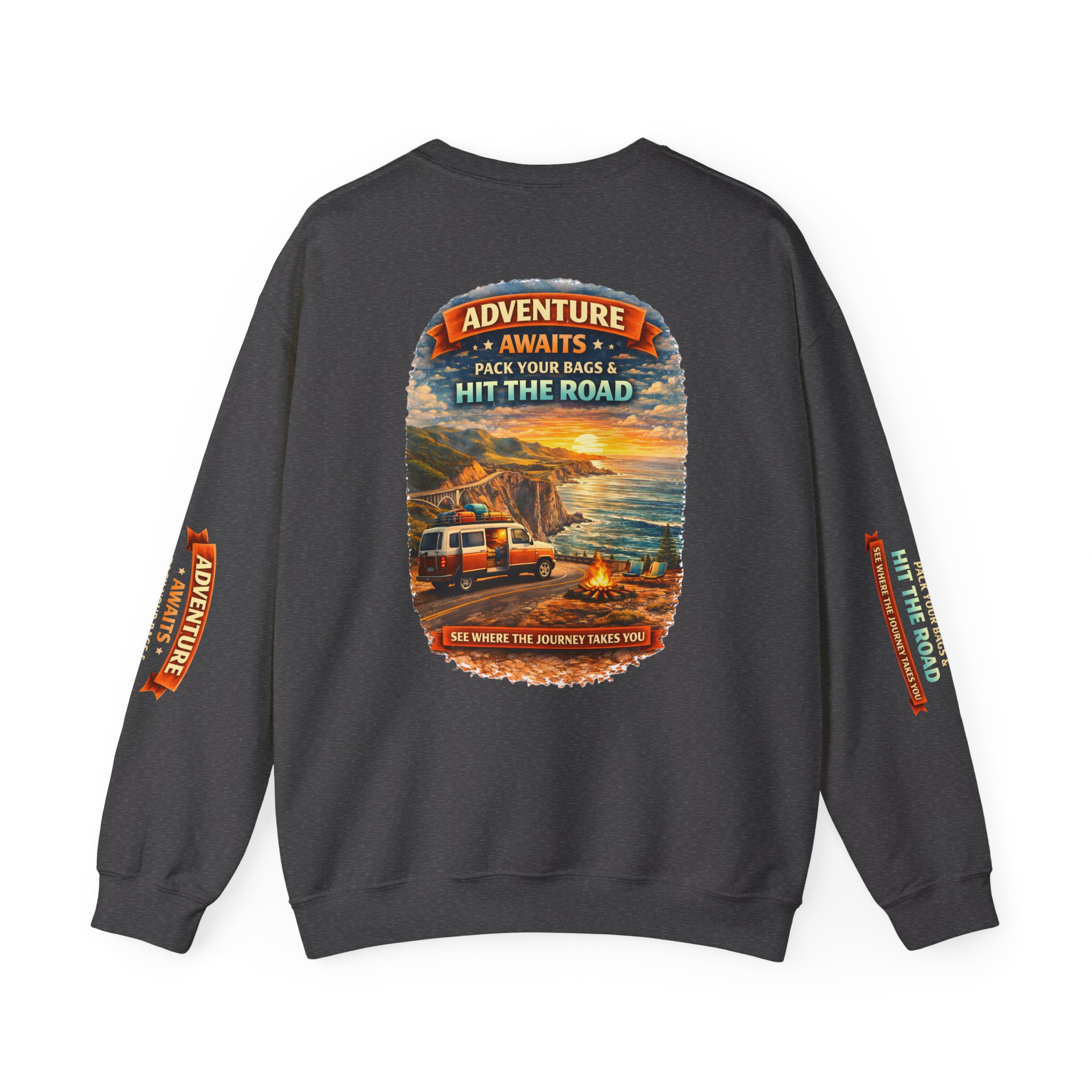 5382245957809997503_2048.jpeg Unisex Heavy Blend™ Crewneck Sweatshirt — "Adventure Awaits-Pack Your Bags" Design Scenic-Line