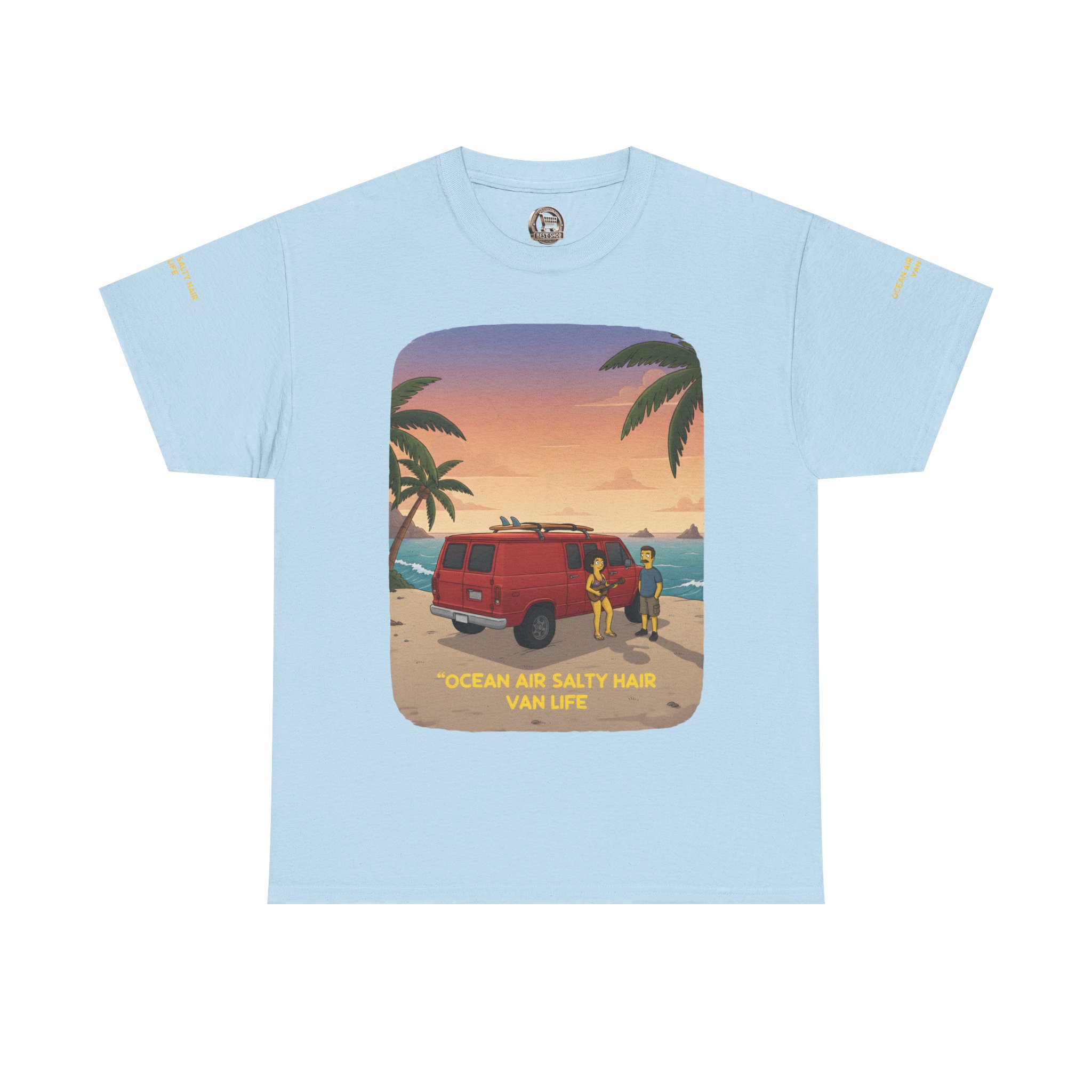Unisex Heavy Cotton Tee — "Ocean Air Salty Hair Van Life" Design Sitcom-Line