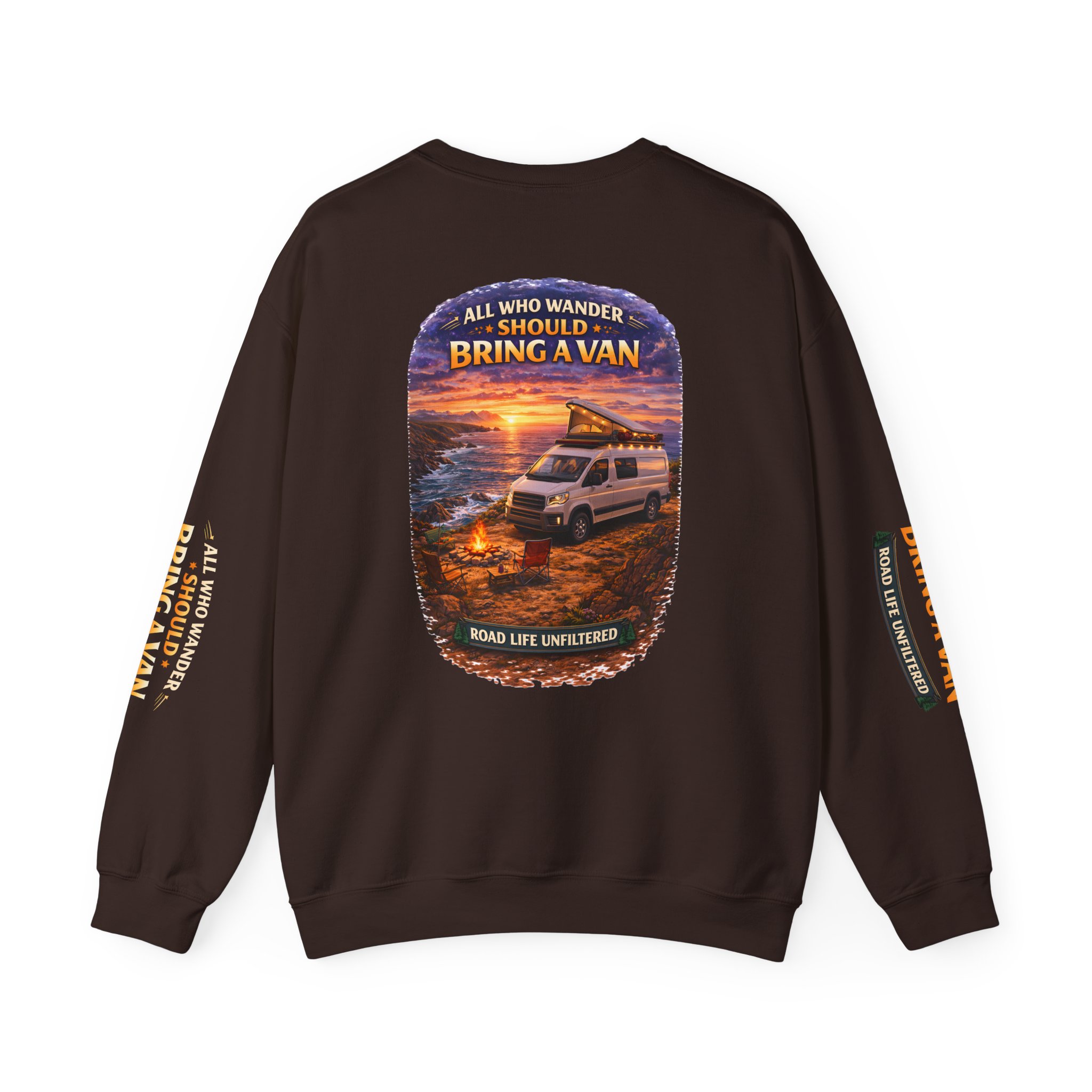 Unisex Heavy Blend™ Crewneck Sweatshirt — "All Who wander Should Bring A Van" Design Scenic-Line