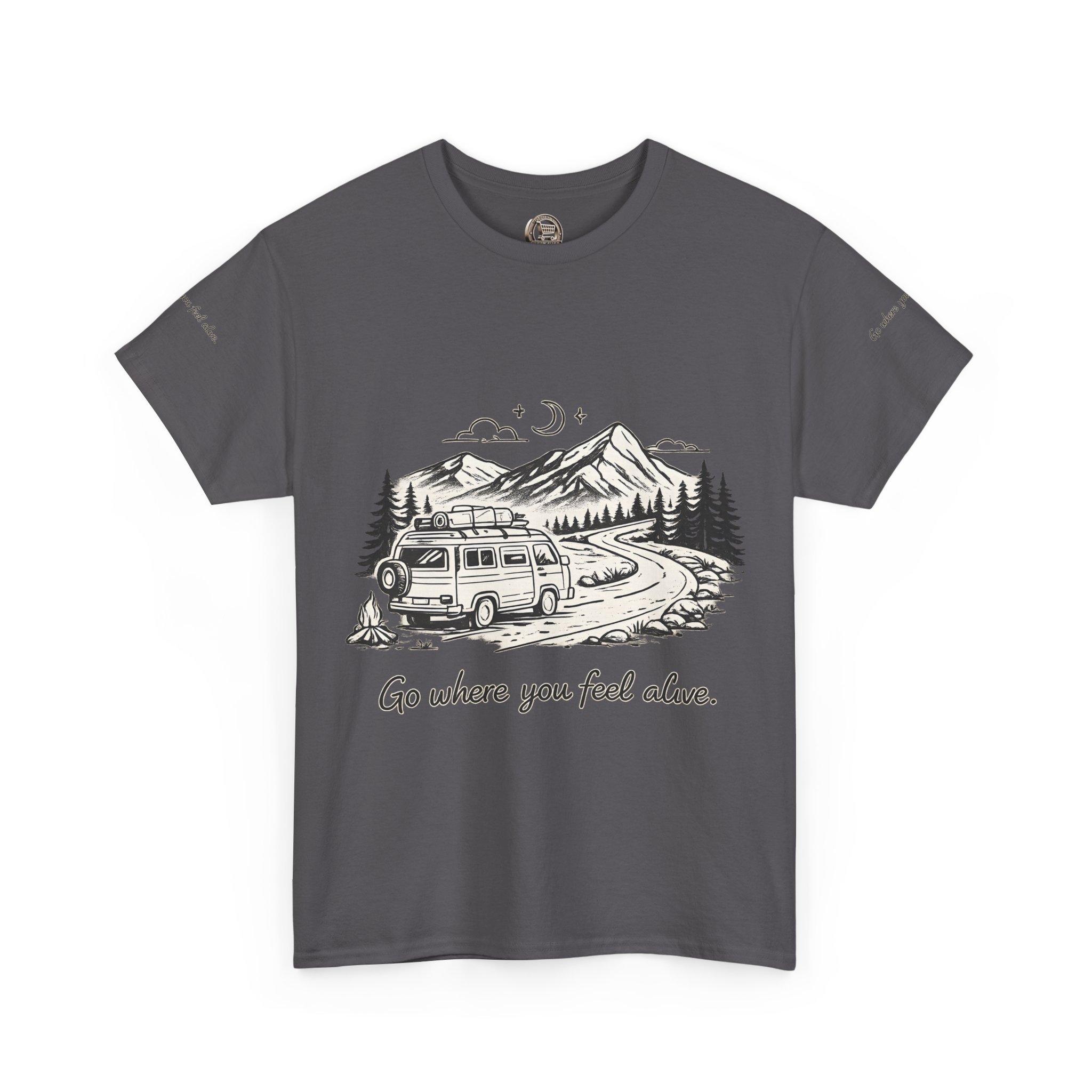 Unisex Heavy Cotton Tee — "Go Where You Feel Alive" Design Minimal-Line