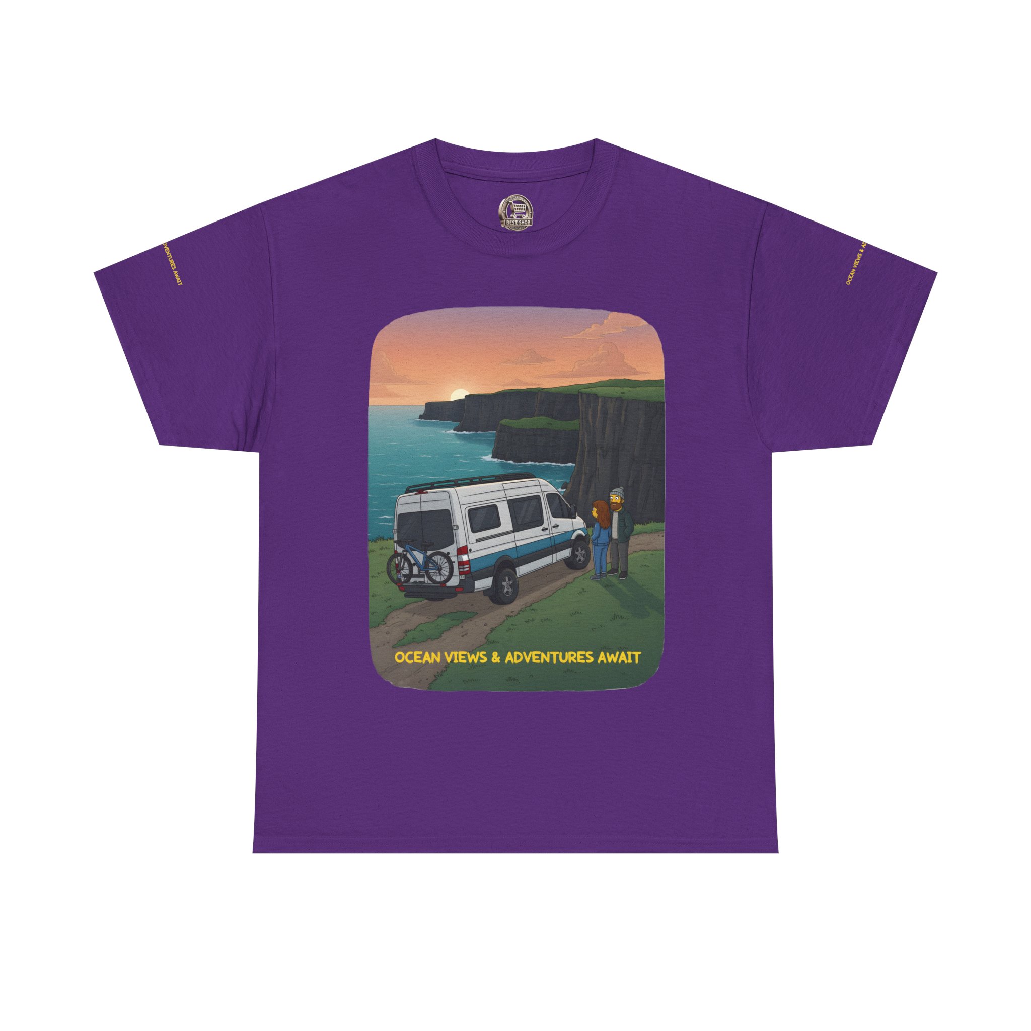 Unisex Heavy Cotton Tee — "Ocean Views-Adventures Awaits" Design Sitcom-Line