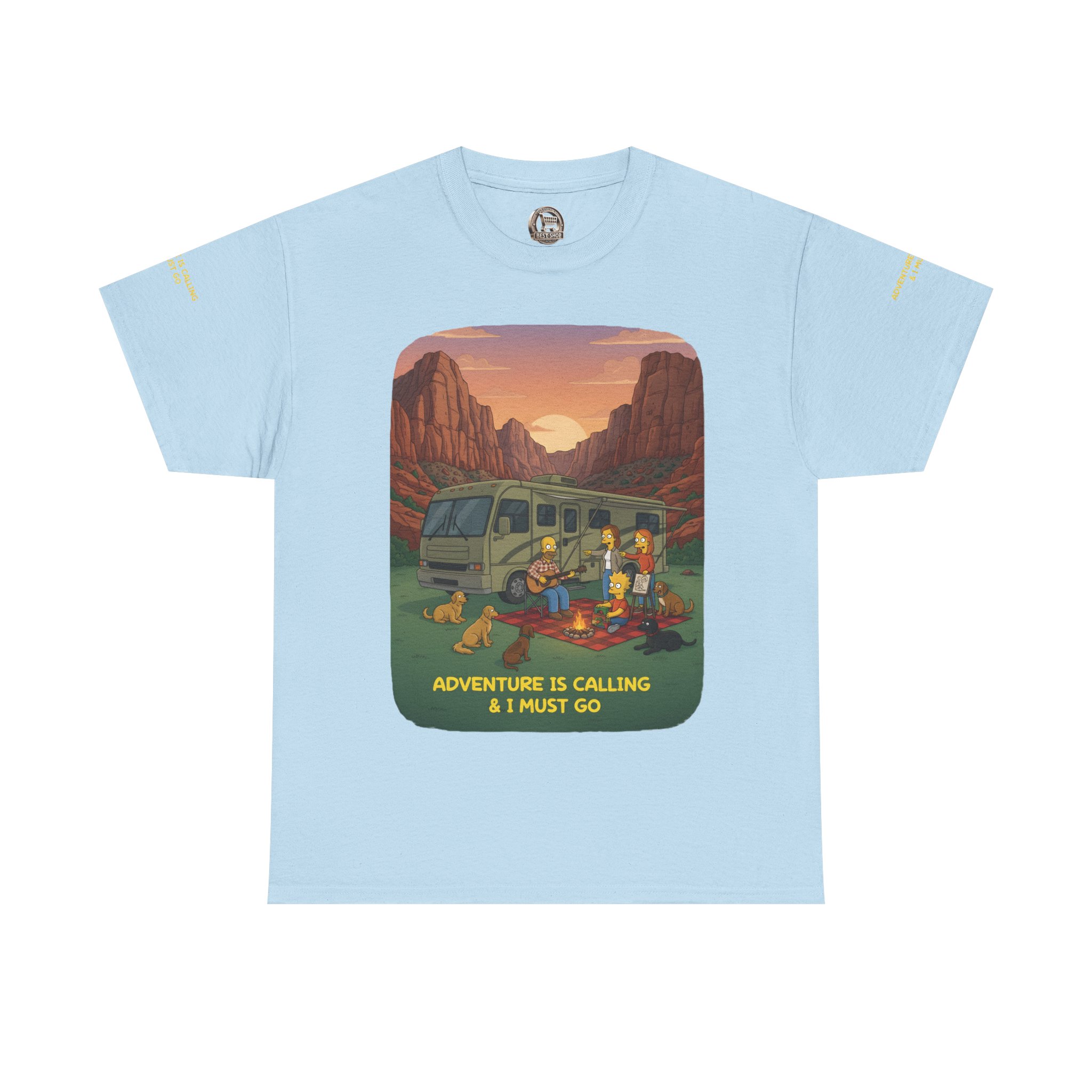 Unisex Heavy Cotton Tee — "Adventure Is Calling-I Must Go" Design Sitcom-Line