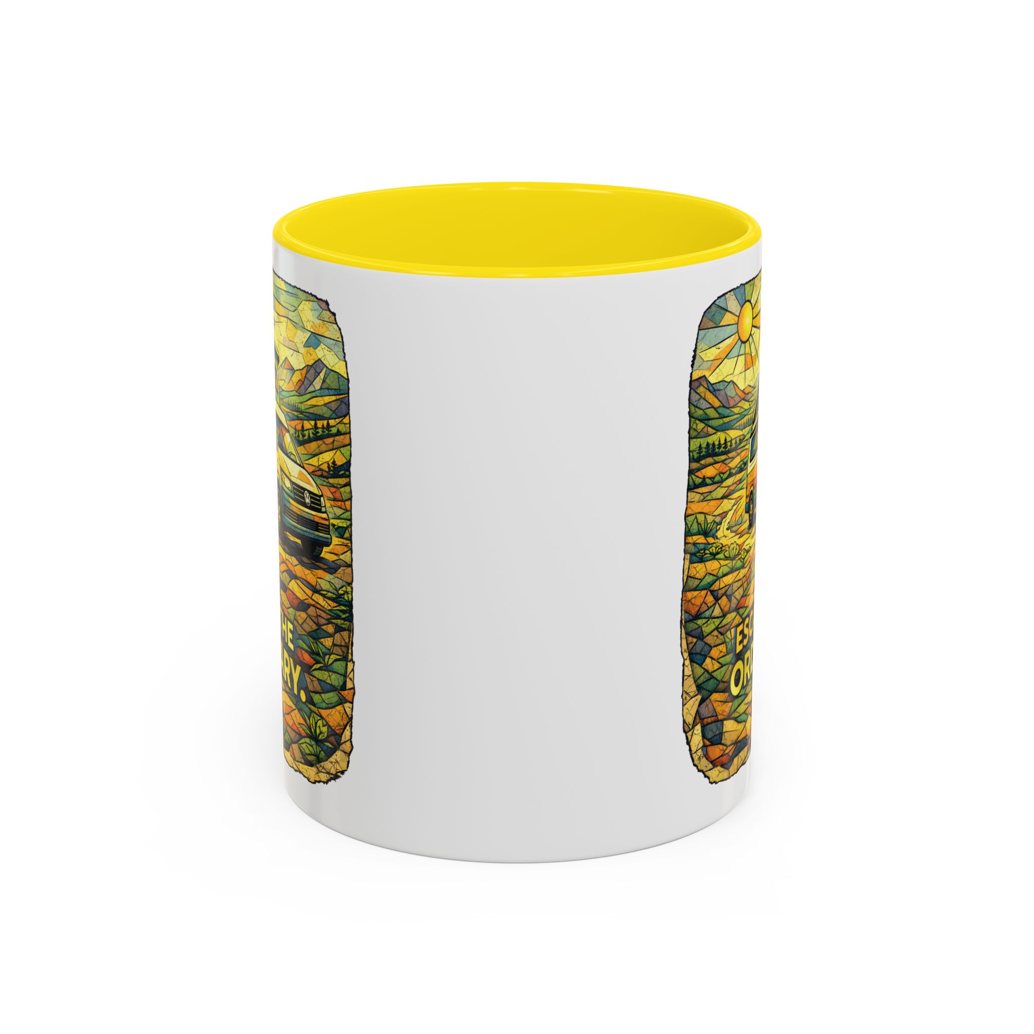 Accent Coffee Mug (11, 15oz) — "Escape The Ordinary" Design Cubic-Line